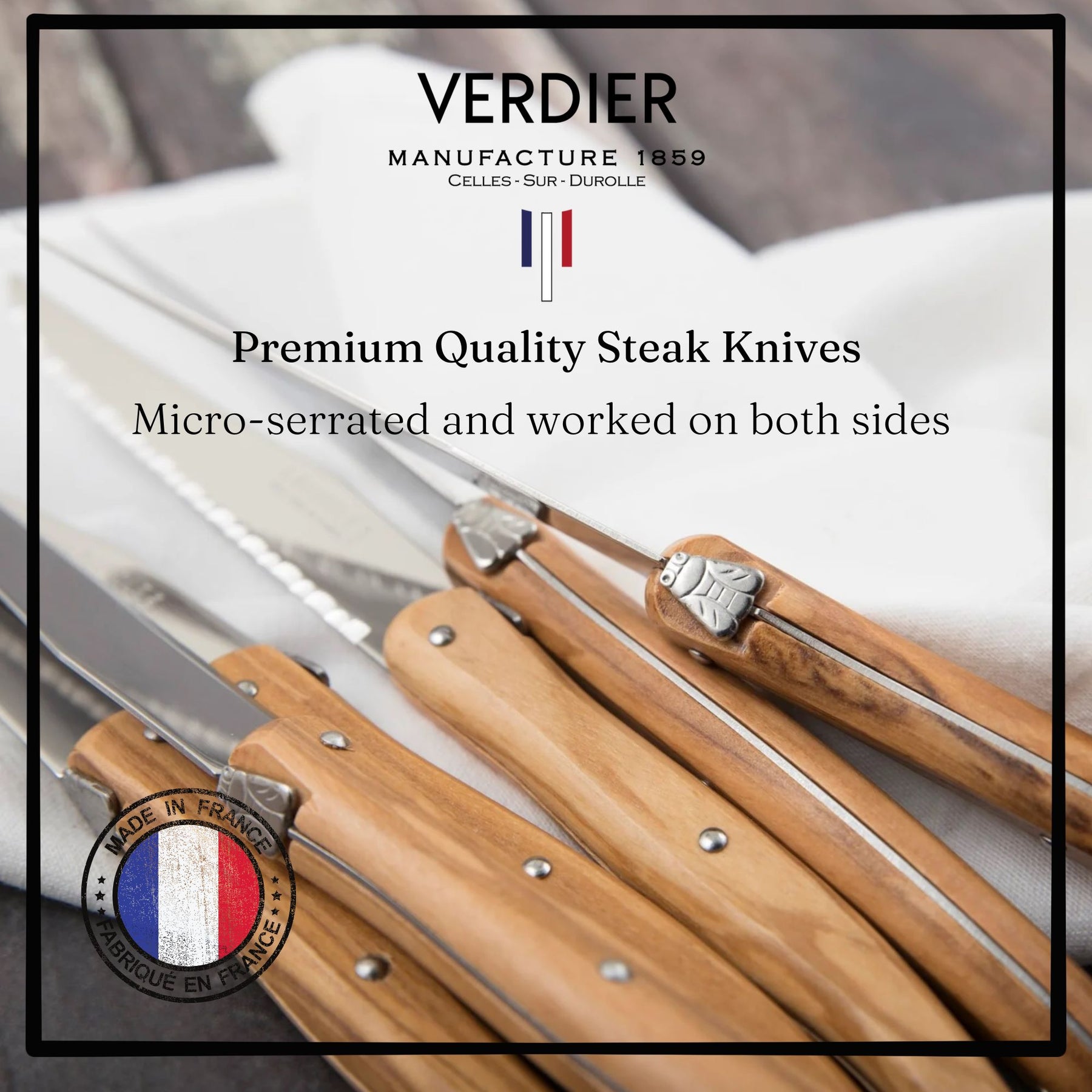 6 Piece Steak Knife Set in Wooden Gift Box, Olive Wood