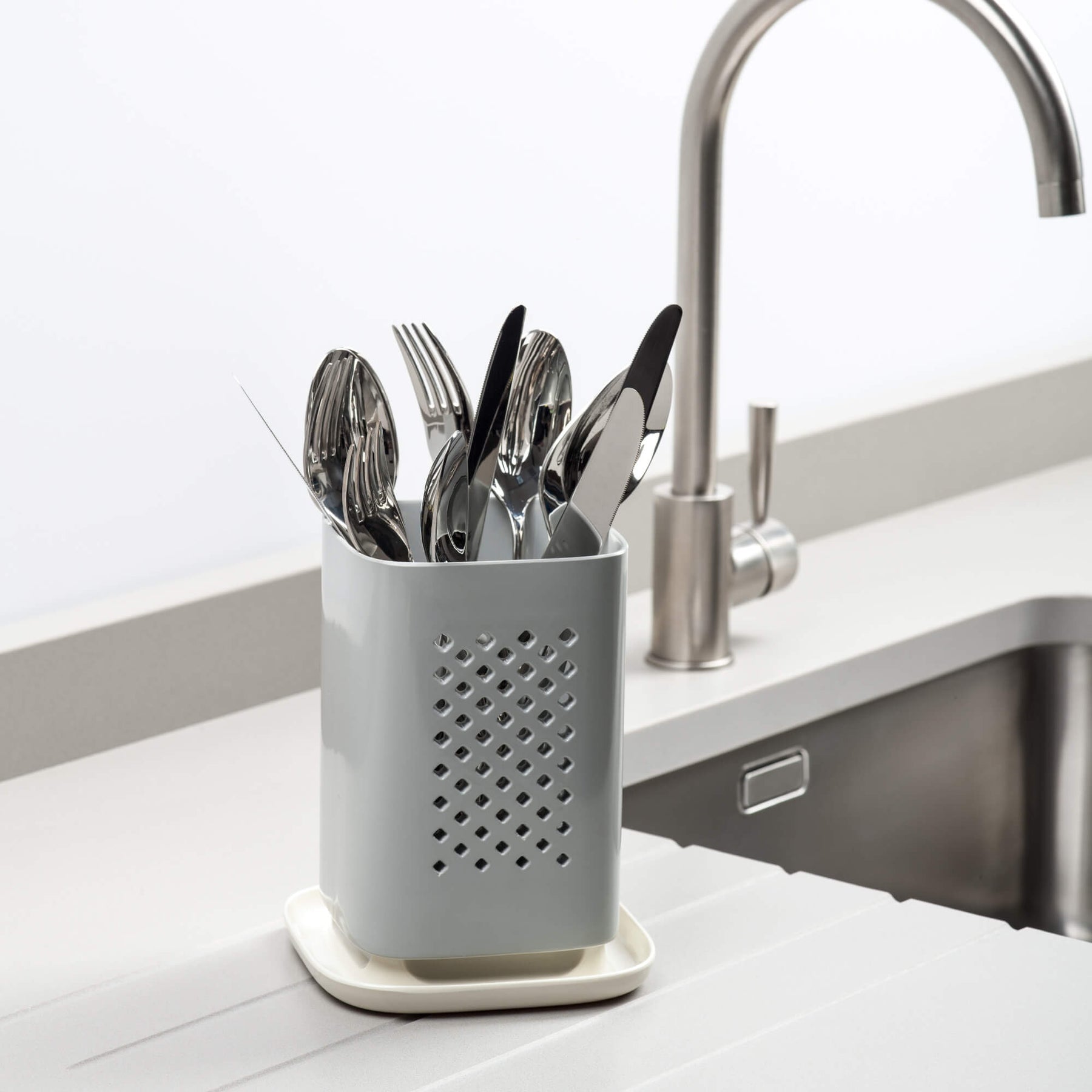 Melamine Cutlery Drainer/Utensil Pot with Cream Base