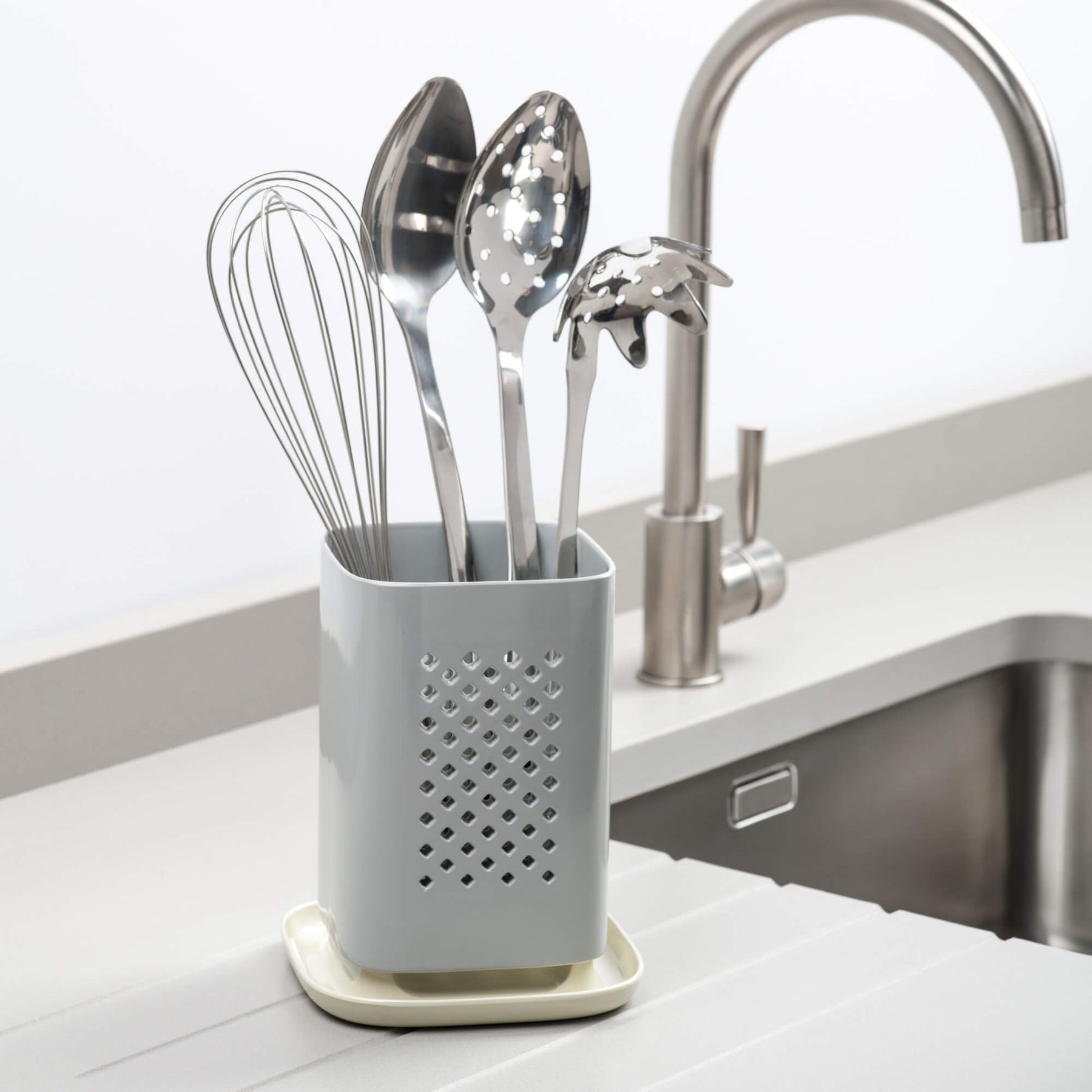 Melamine Cutlery Drainer/Utensil Pot with Cream Base