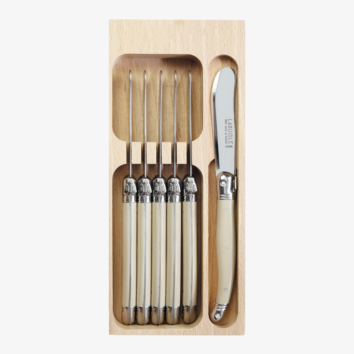 6 Piece Butter Knife Set in Wooden Tray