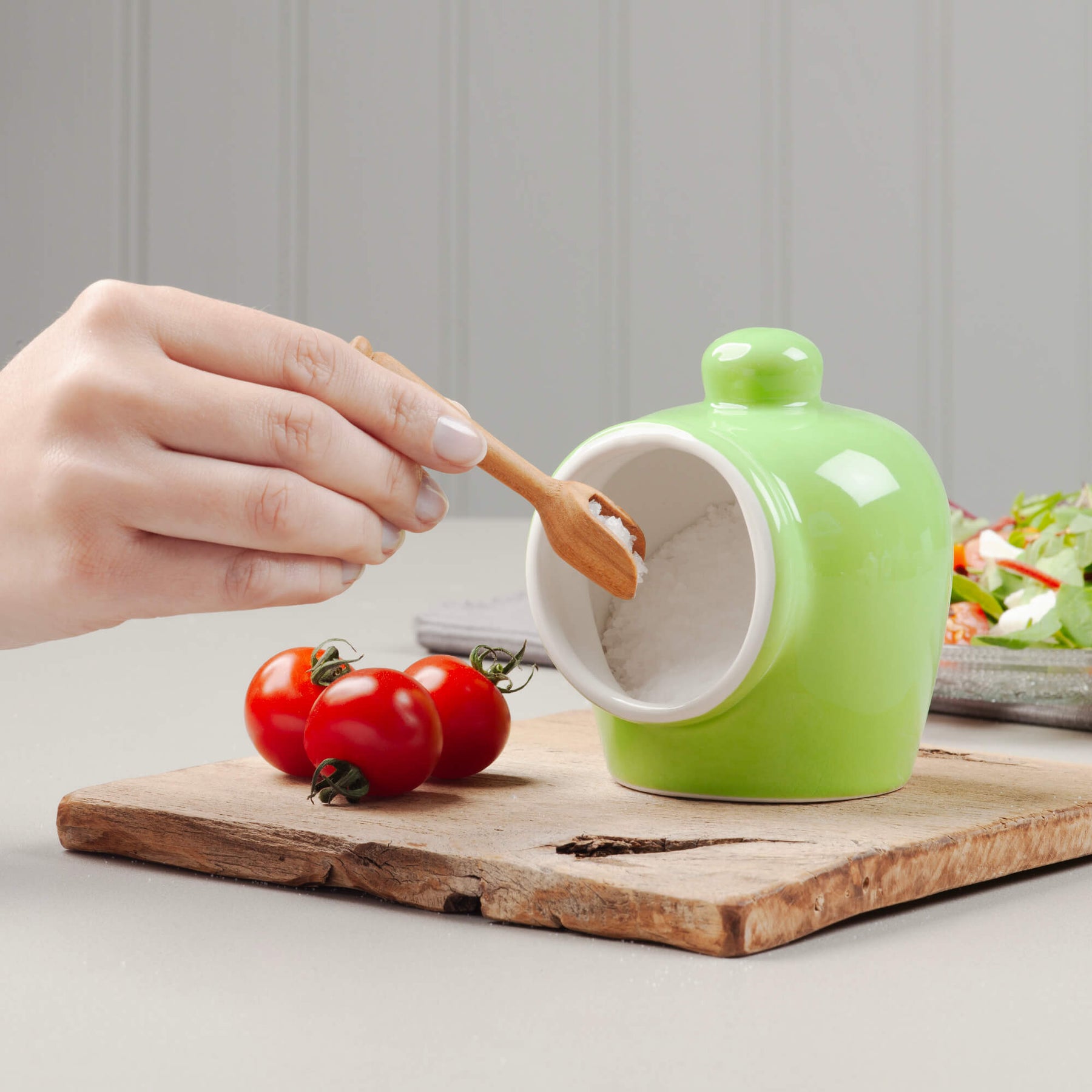 Porcelain Salt Pig with Wooden Spoon