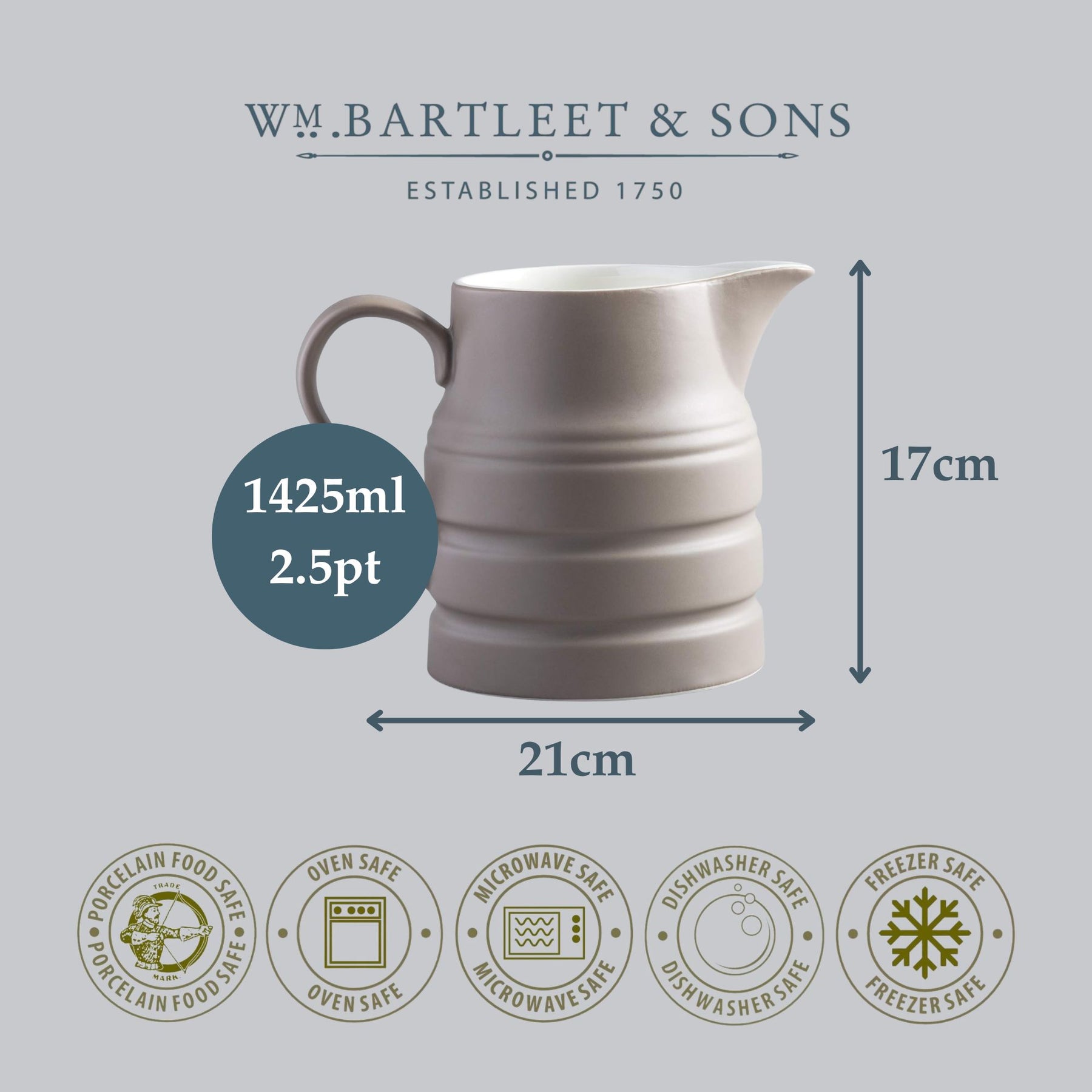 Large Porcelain Traditional Churn Jug, 2.5 Pint
