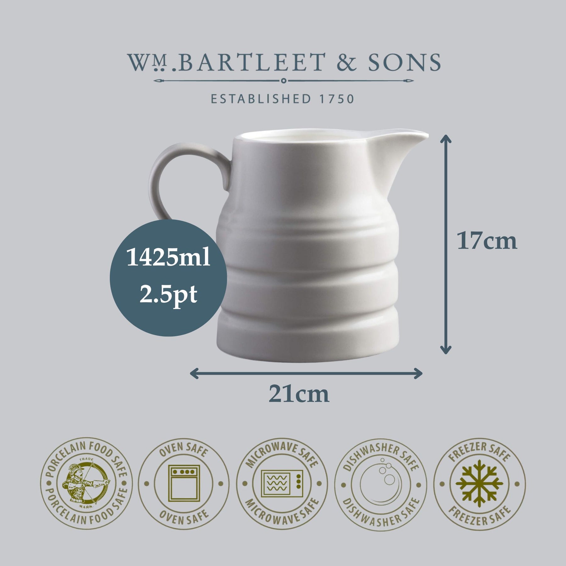 Large Porcelain Traditional Churn Jug, 2.5 Pint