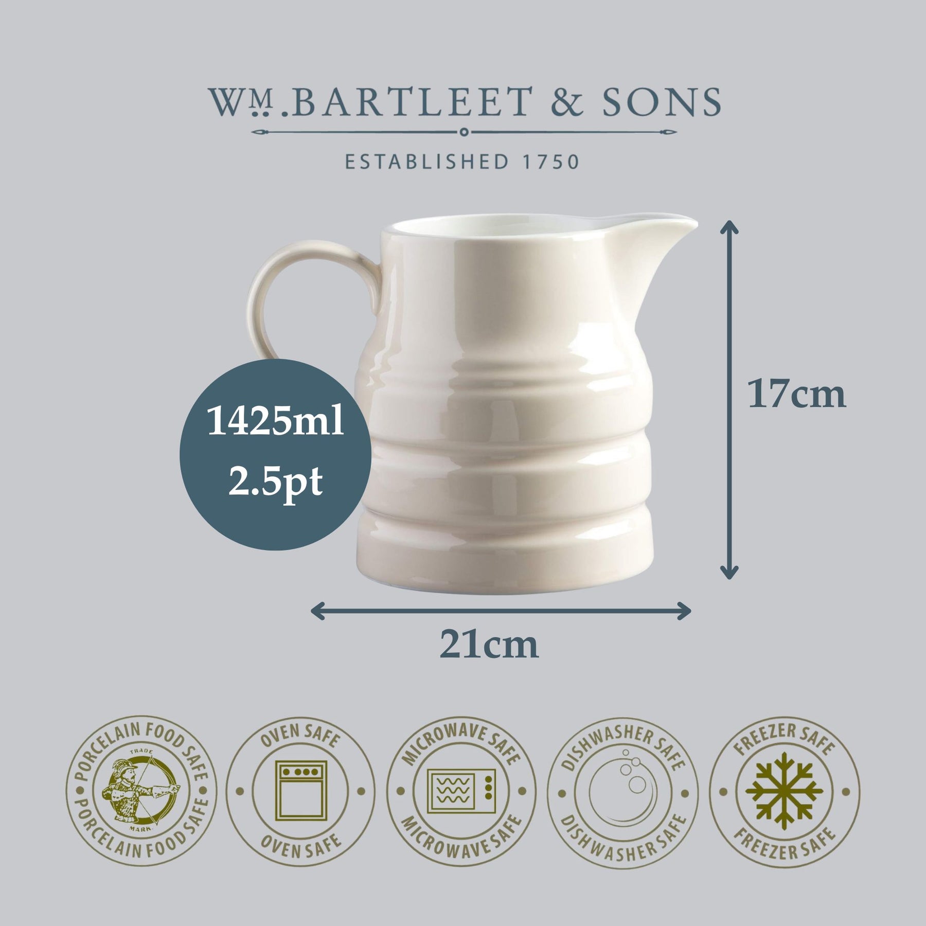 Large Porcelain Traditional Churn Jug, 2.5 Pint