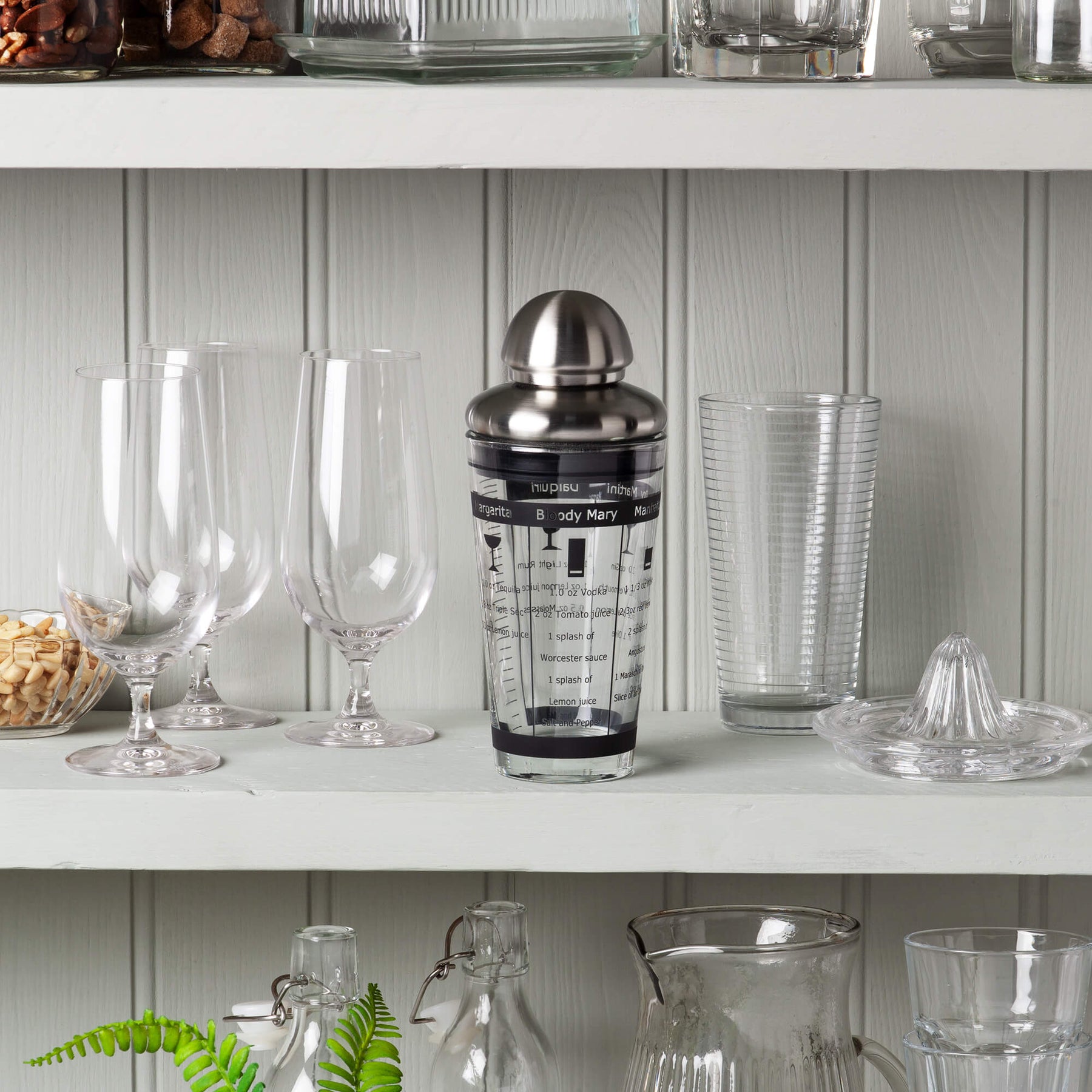 Glass Recipe Cocktail Shaker with Stainless Steel Lid