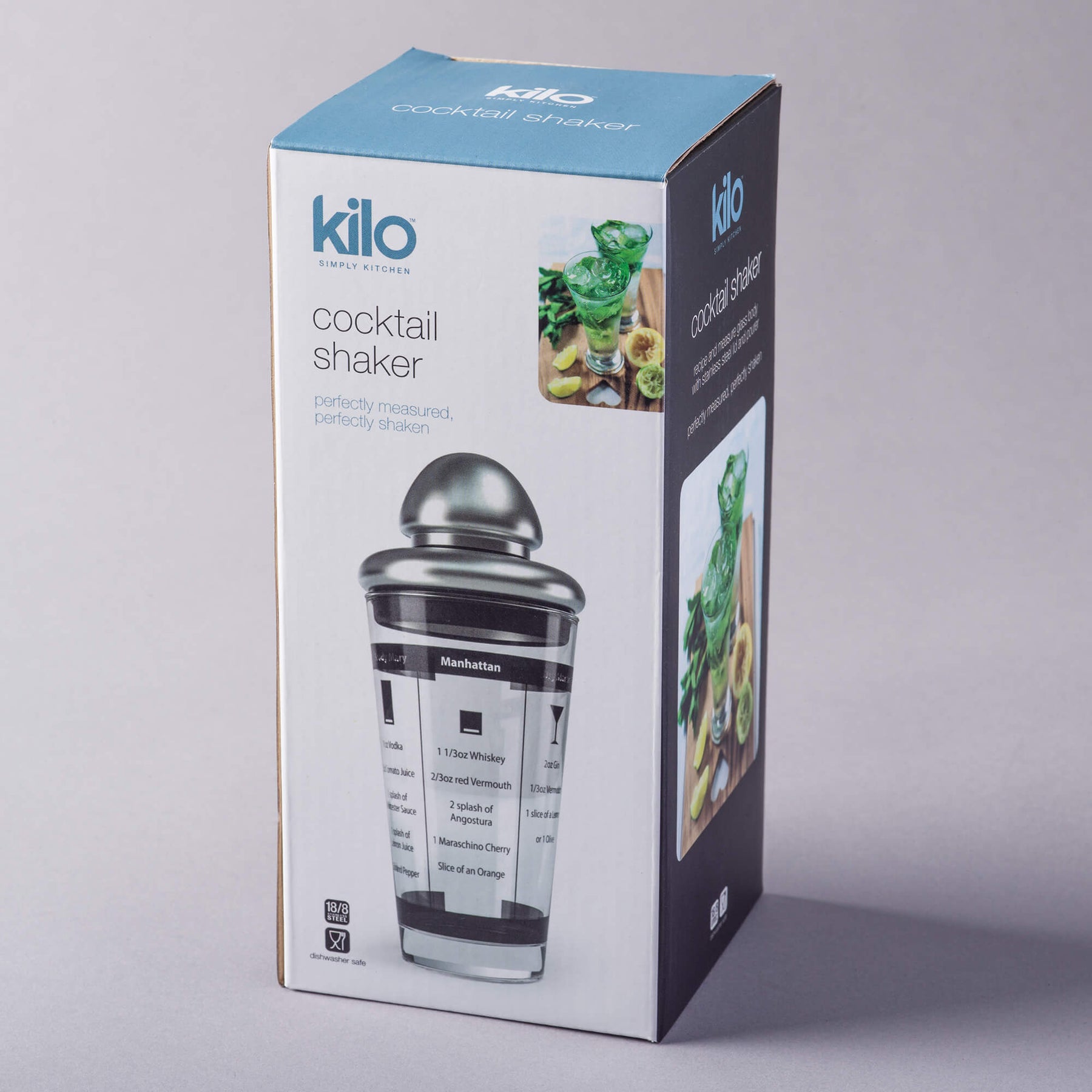 Glass Recipe Cocktail Shaker with Stainless Steel Lid