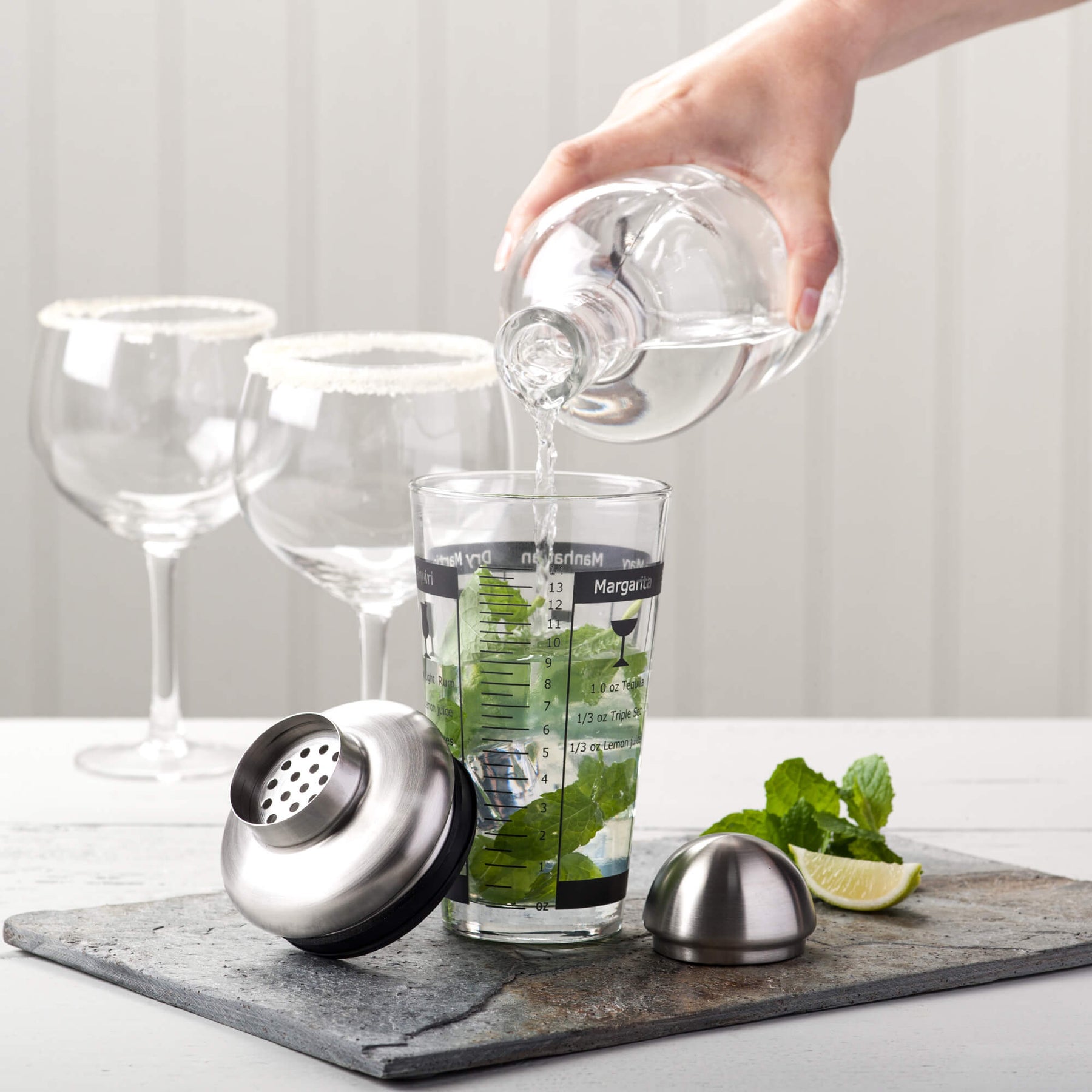 Glass Recipe Cocktail Shaker with Stainless Steel Lid