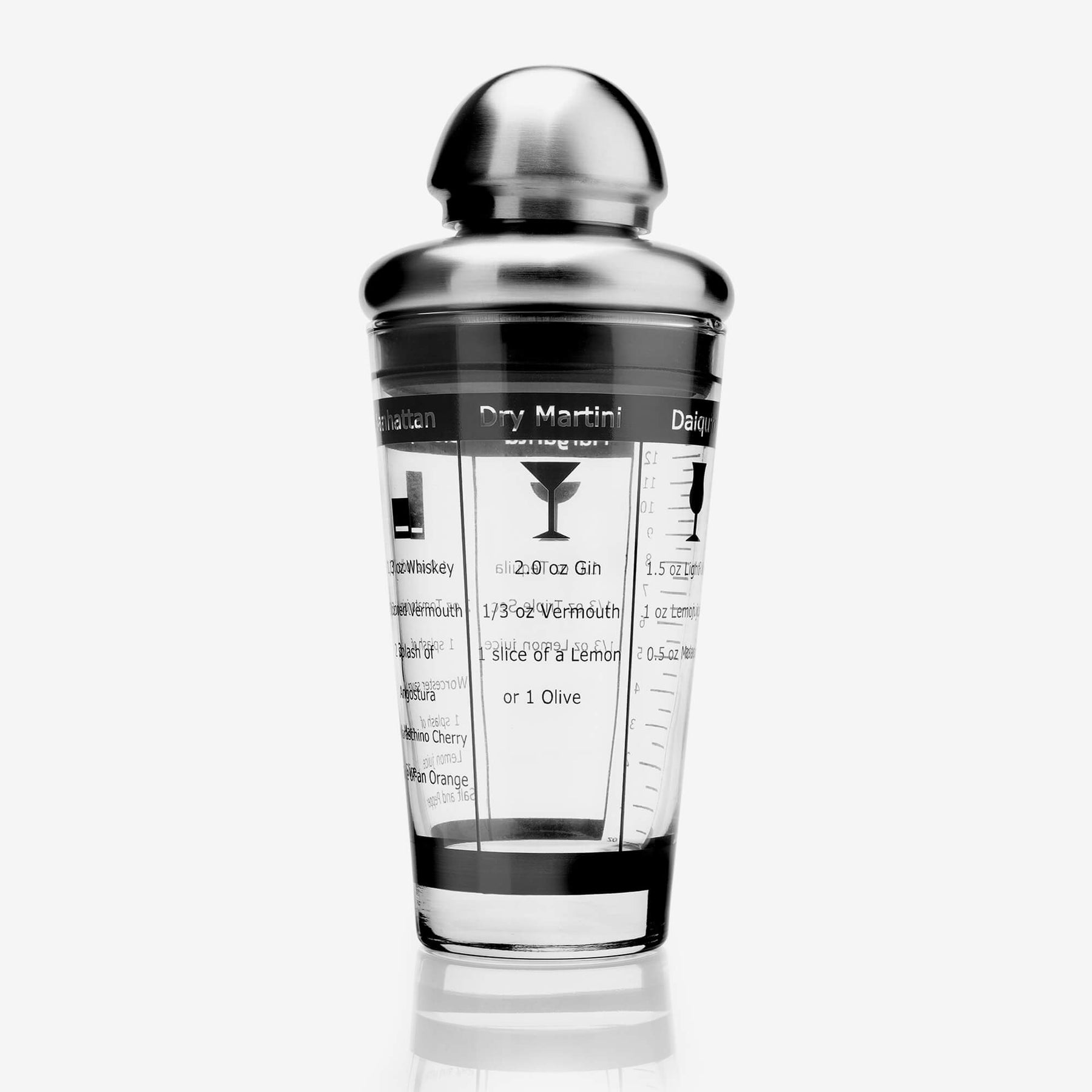Glass Recipe Cocktail Shaker with Stainless Steel Lid