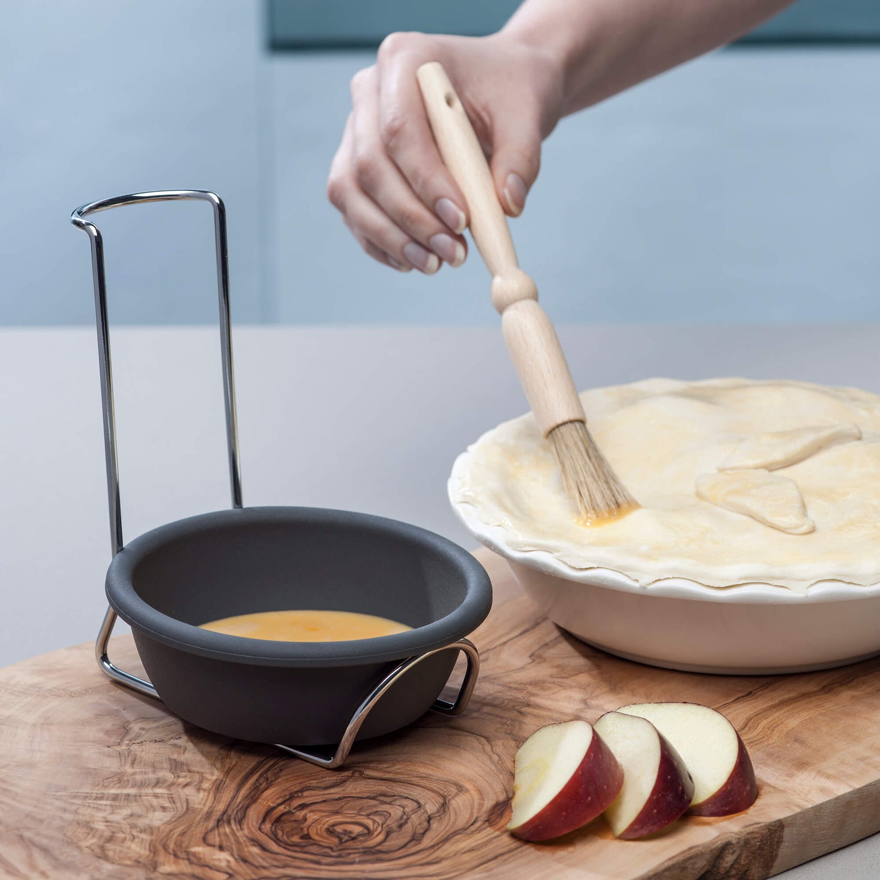 Silicone Spoon Rest and Basting Bowl with Chrome Stand