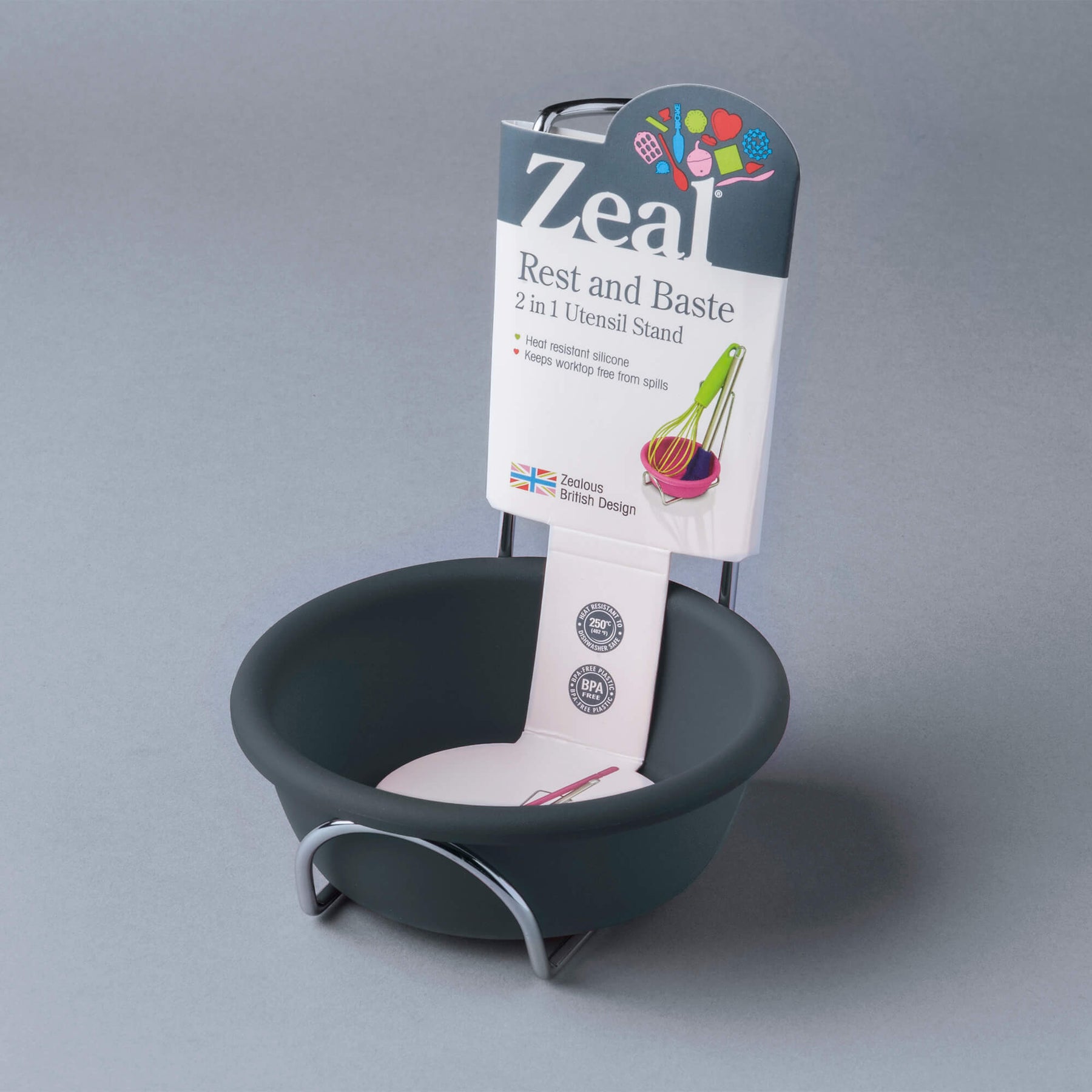 Silicone Spoon Rest and Basting Bowl with Chrome Stand