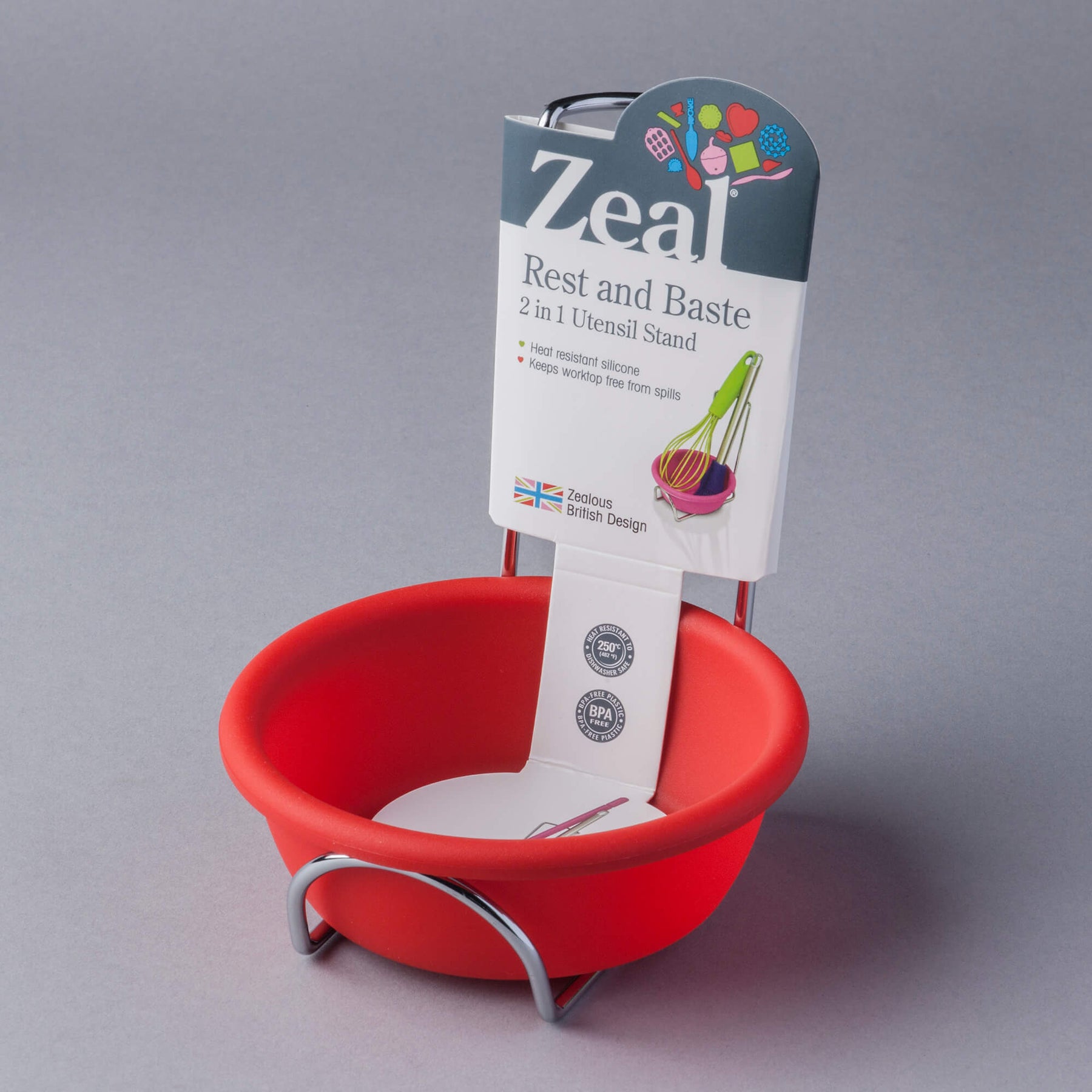 Silicone Spoon Rest and Basting Bowl with Chrome Stand