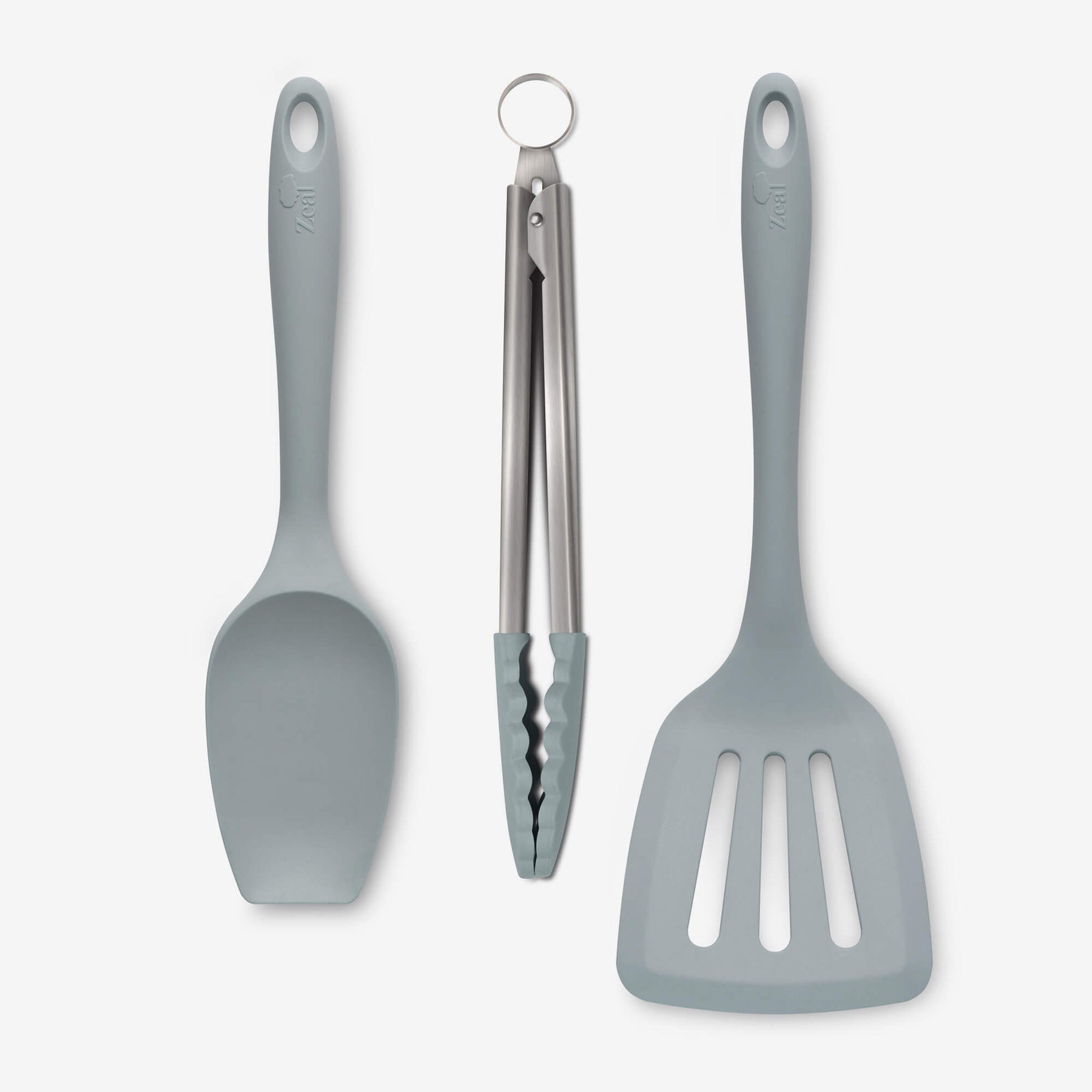 Silicone Kitchen Tongs, Slotted Turner & Spatula Spoon Set