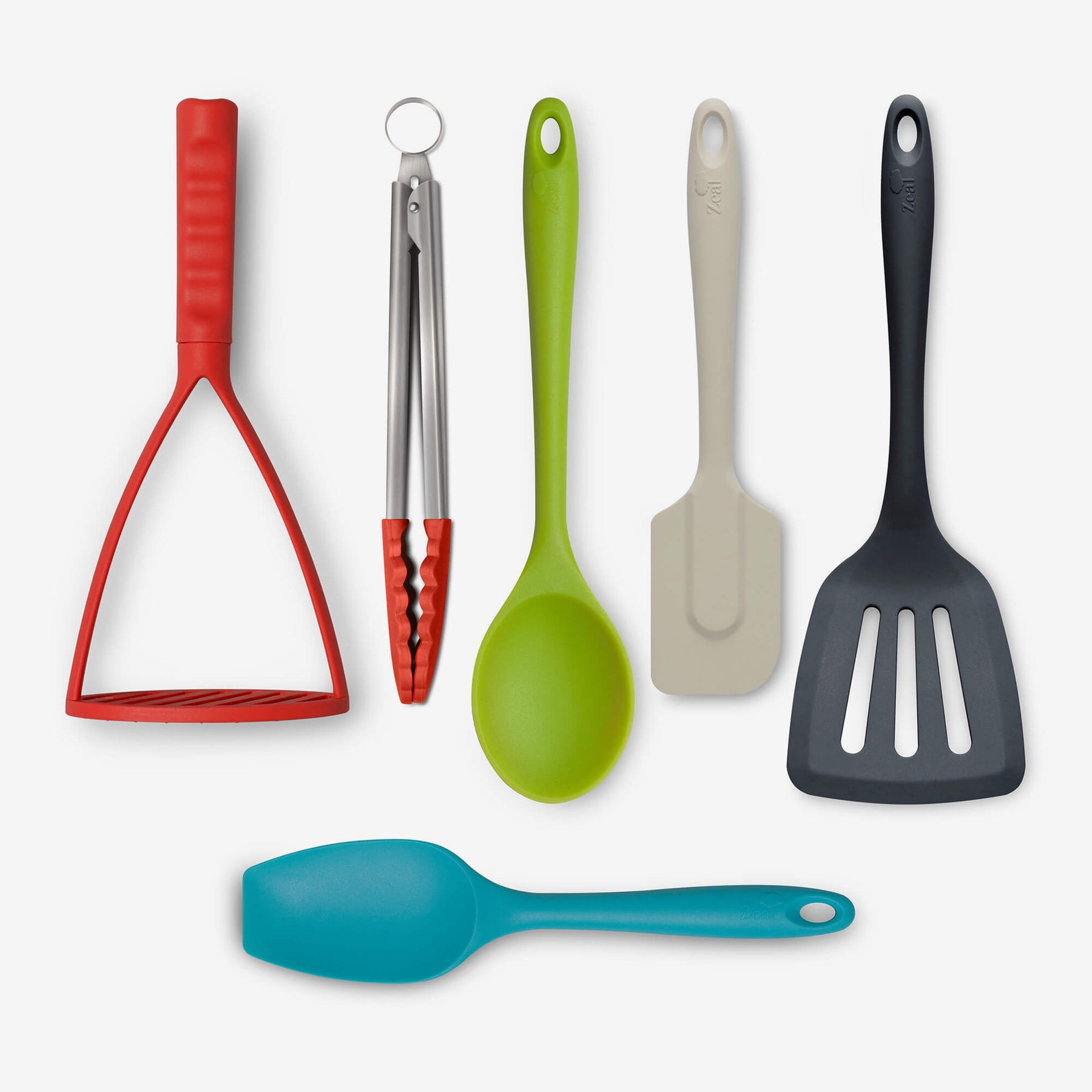 Silicone Kitchen Tongs, Flexitech Masher, Slotted Turner, Spoon, Spatula Spoon, Spatula Set