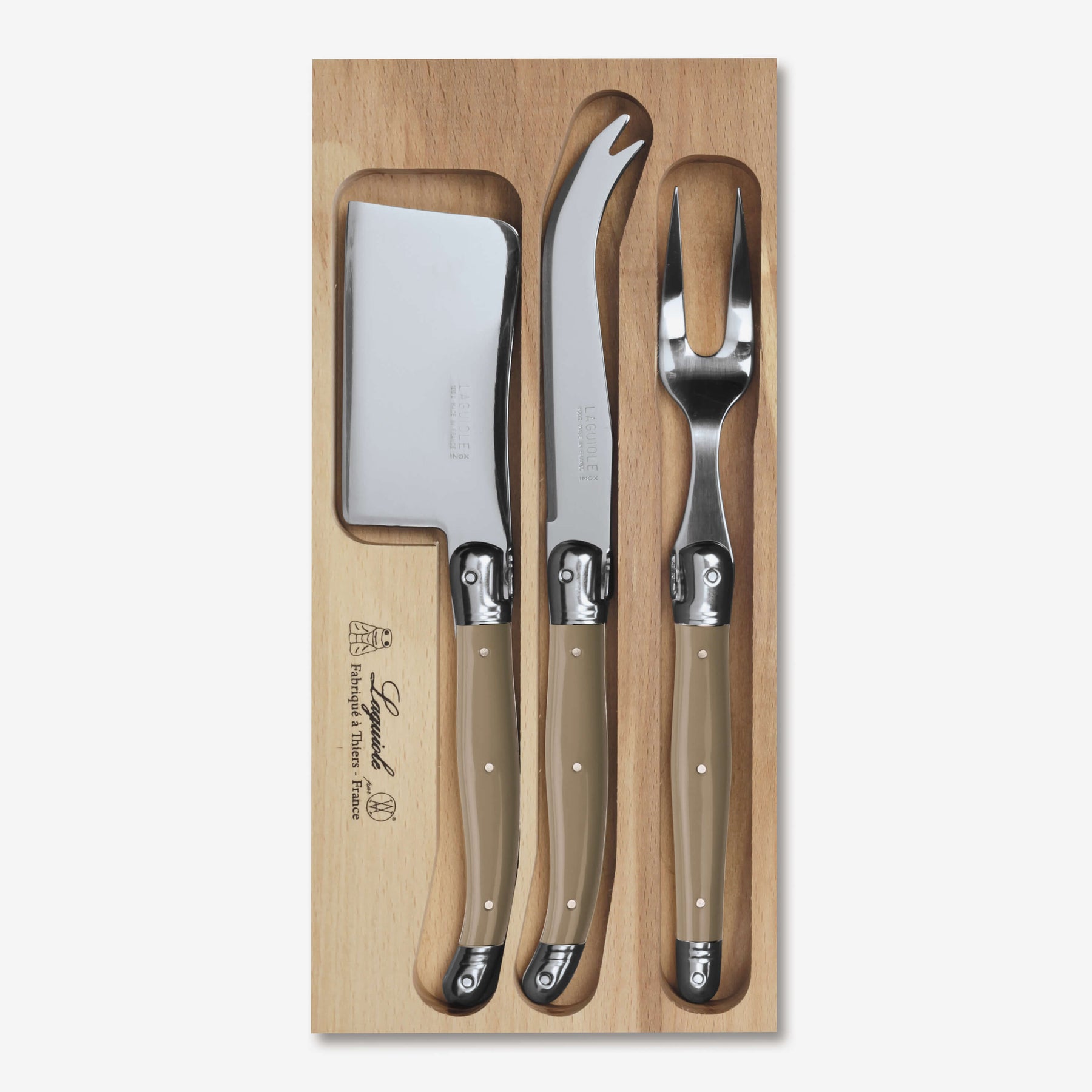 Cheese Knife, Fork & Cleaver Set in Tray