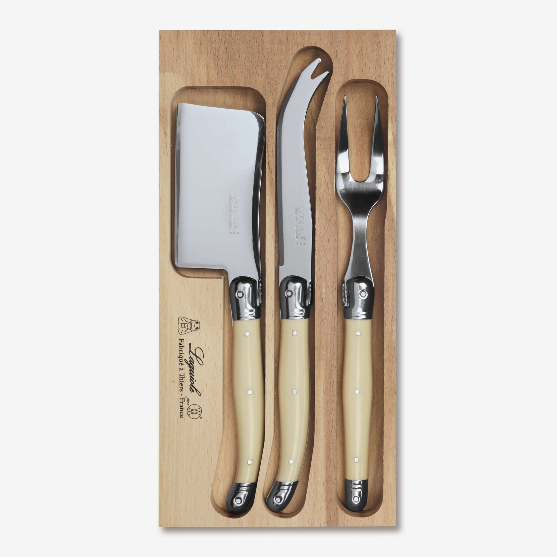 Cheese Knife, Fork & Cleaver Set in Tray