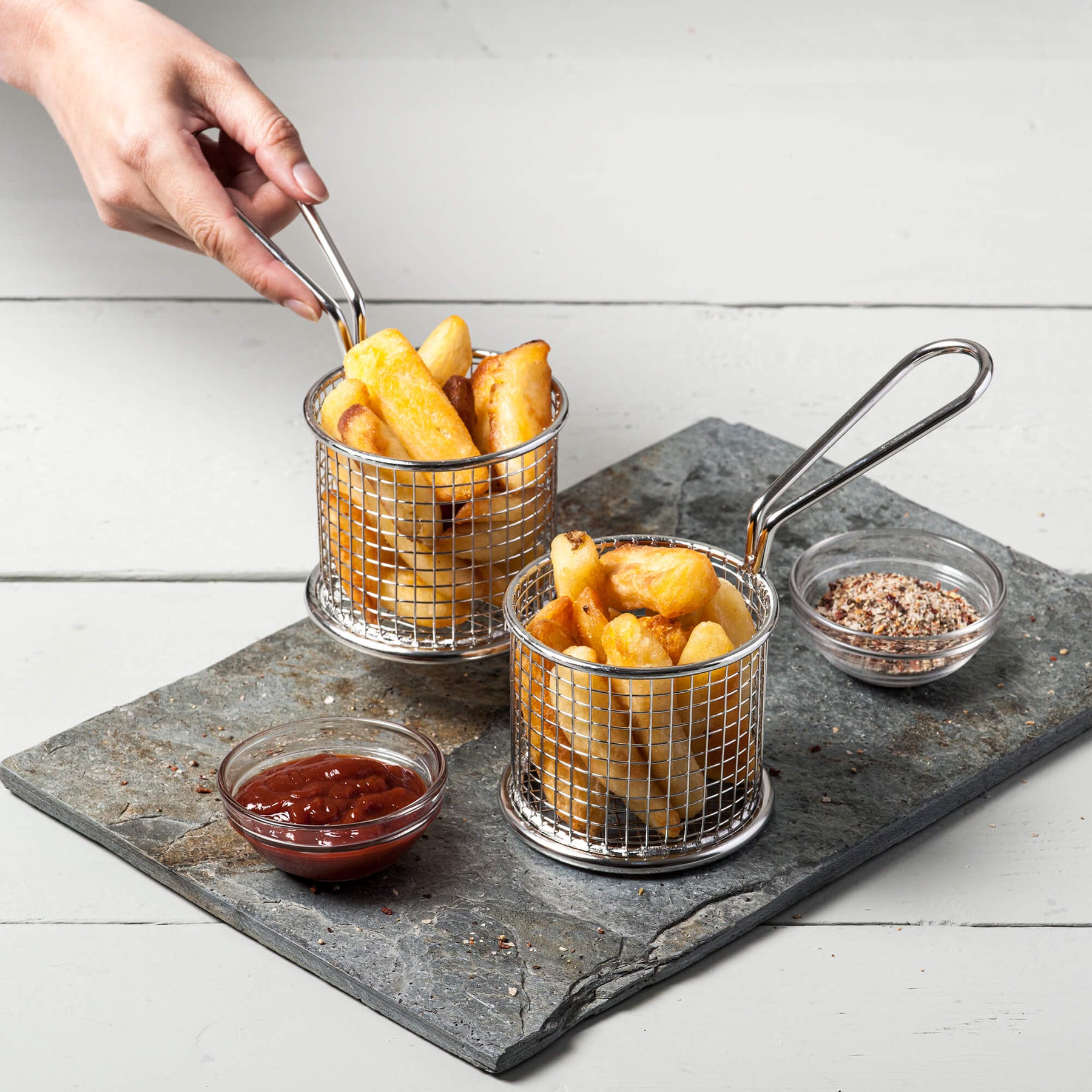 Mini Stainless Steel Serving Basket, Set of 2