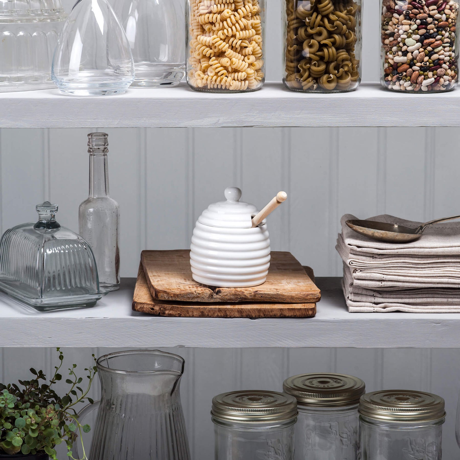 Porcelain Honey Pot with Wooden Dipper