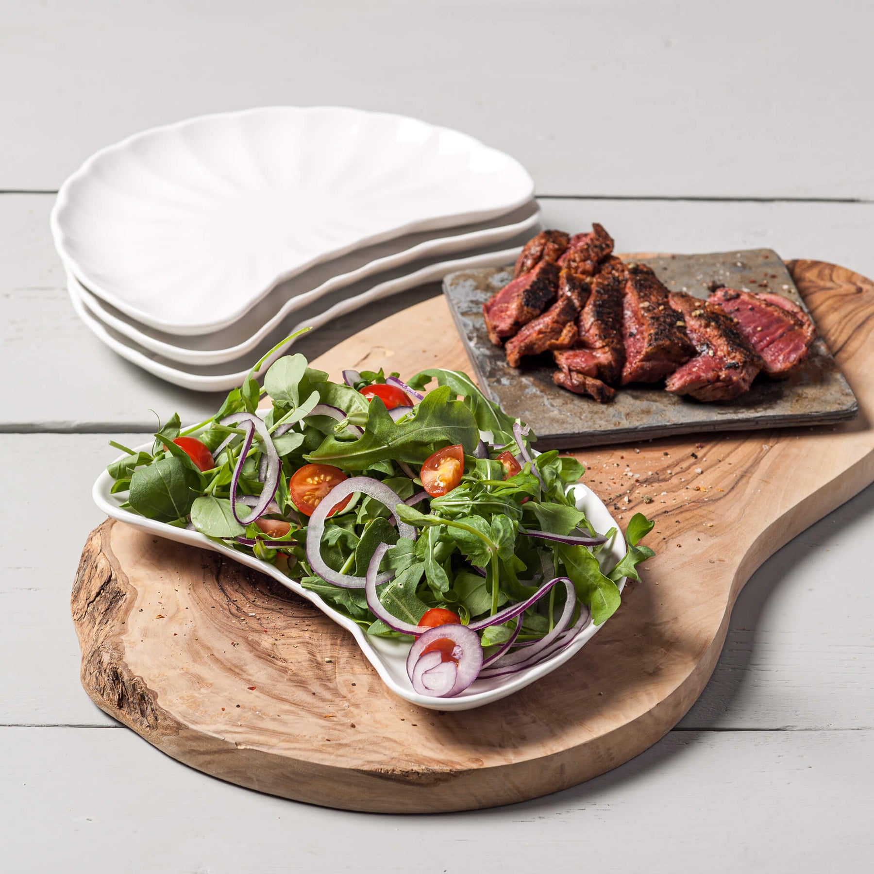 Porcelain Crescent Shaped Ribbed Side Dish