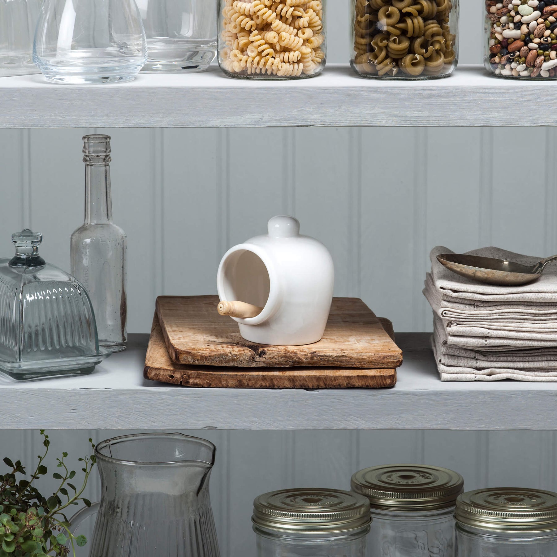 Porcelain Salt Pig with Wooden Spoon
