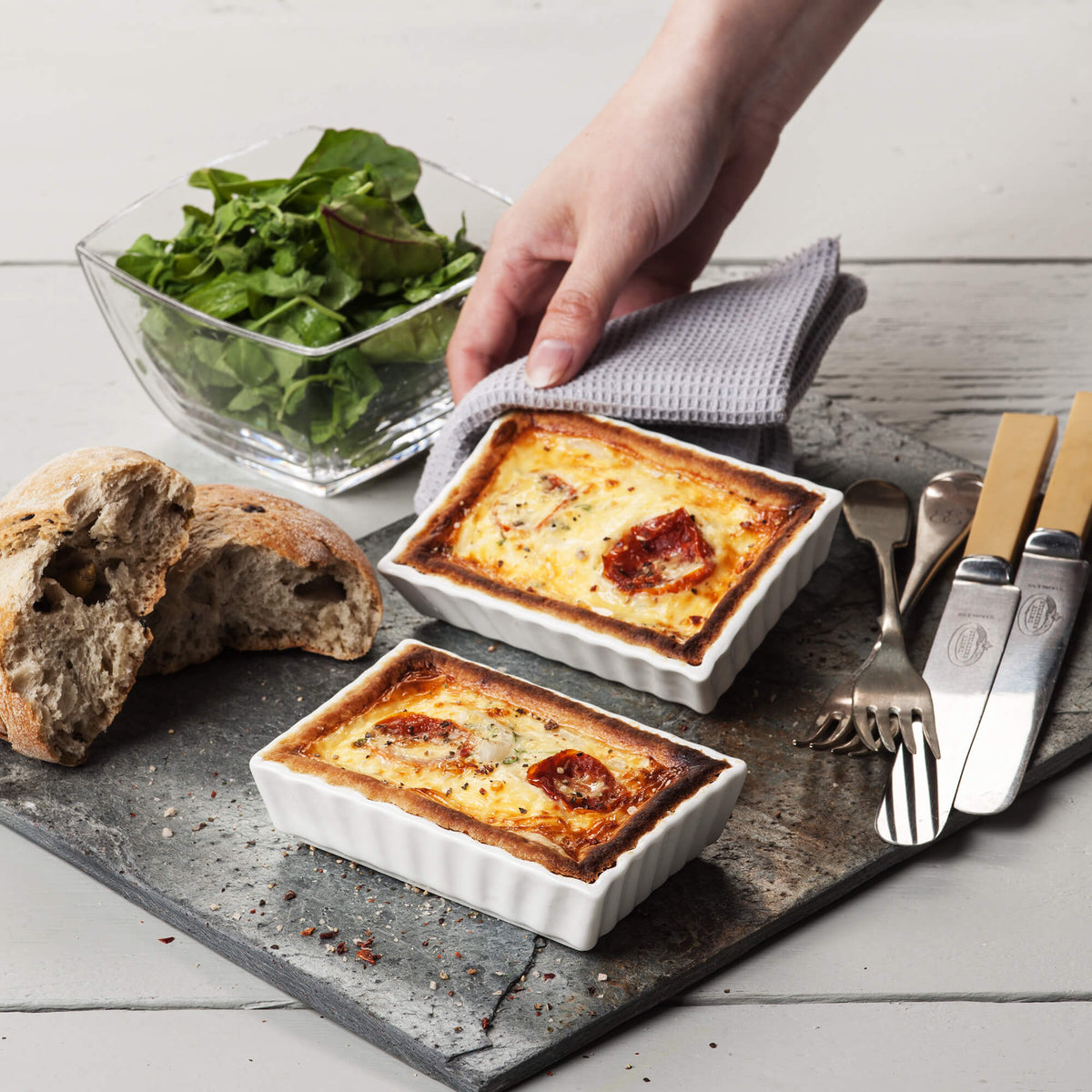 Porcelain Rectangular Flan Dish, Set of 2