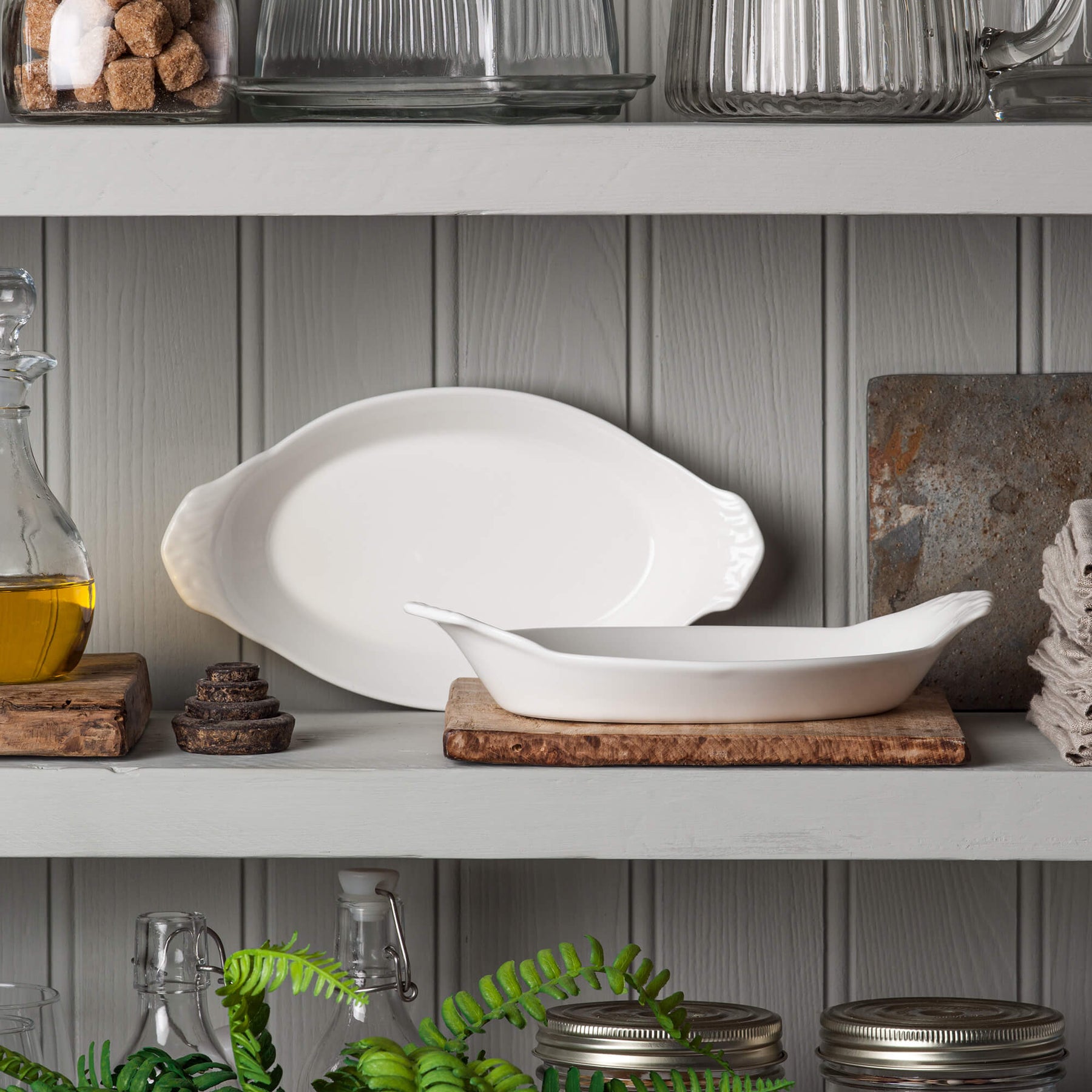 Porcelain Traditional Oval Gratin Dish, Set of 2