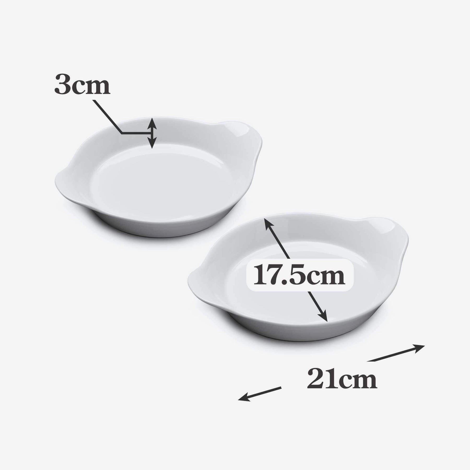 Porcelain Round Gratin Dish, Set of 2, Available in 3 Sizes