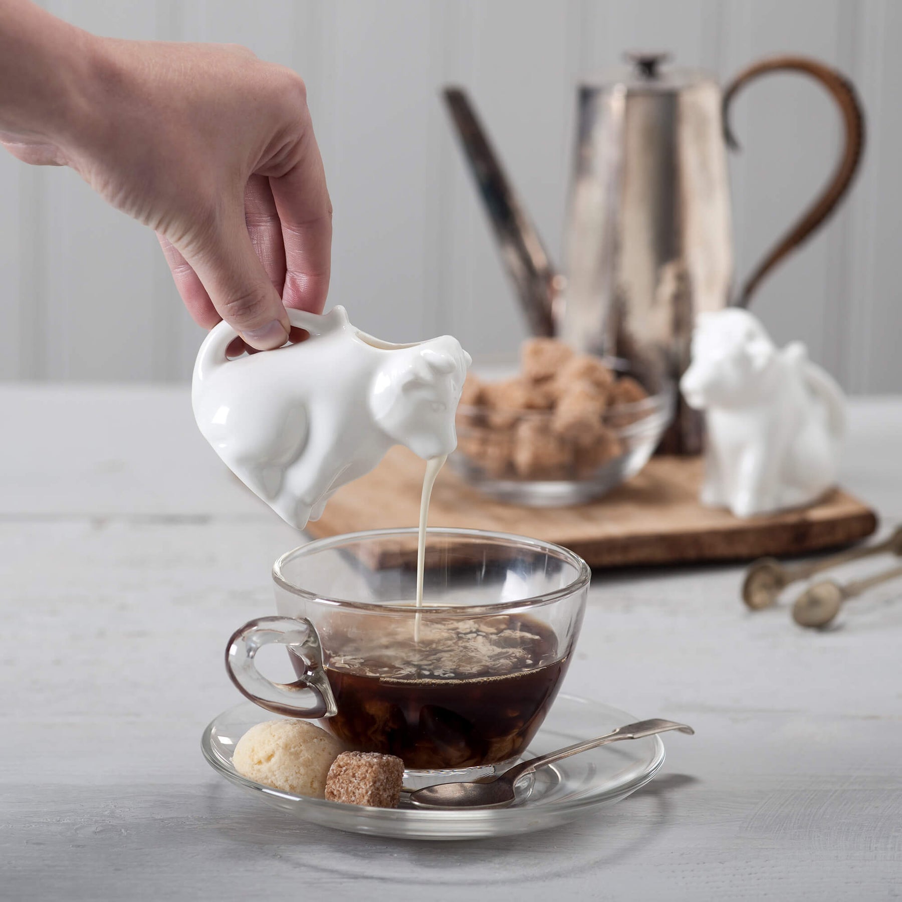Porcelain Cow Milk Creamer Jug, Set of 2