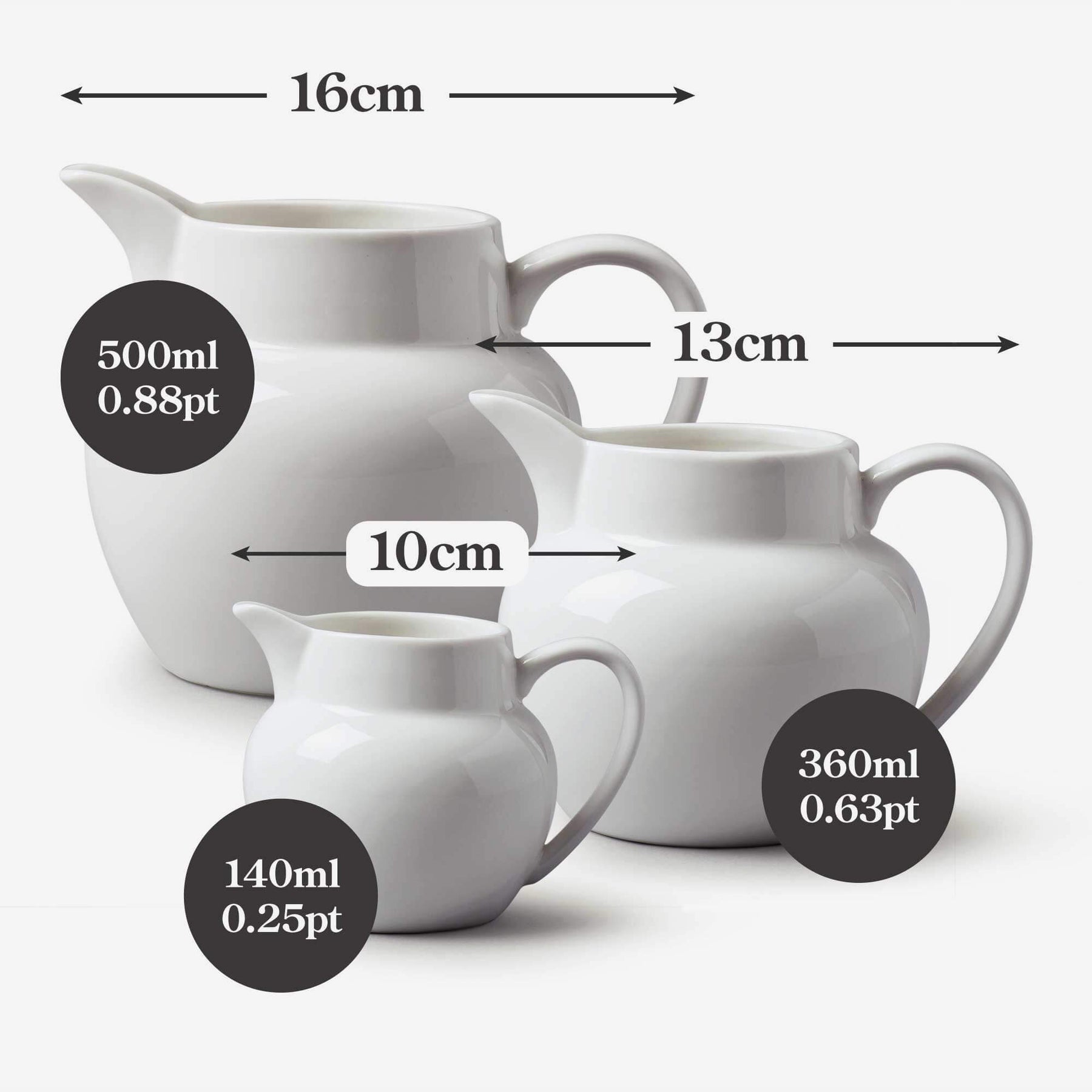Porcelain Round Bellied Jug, Set of 3