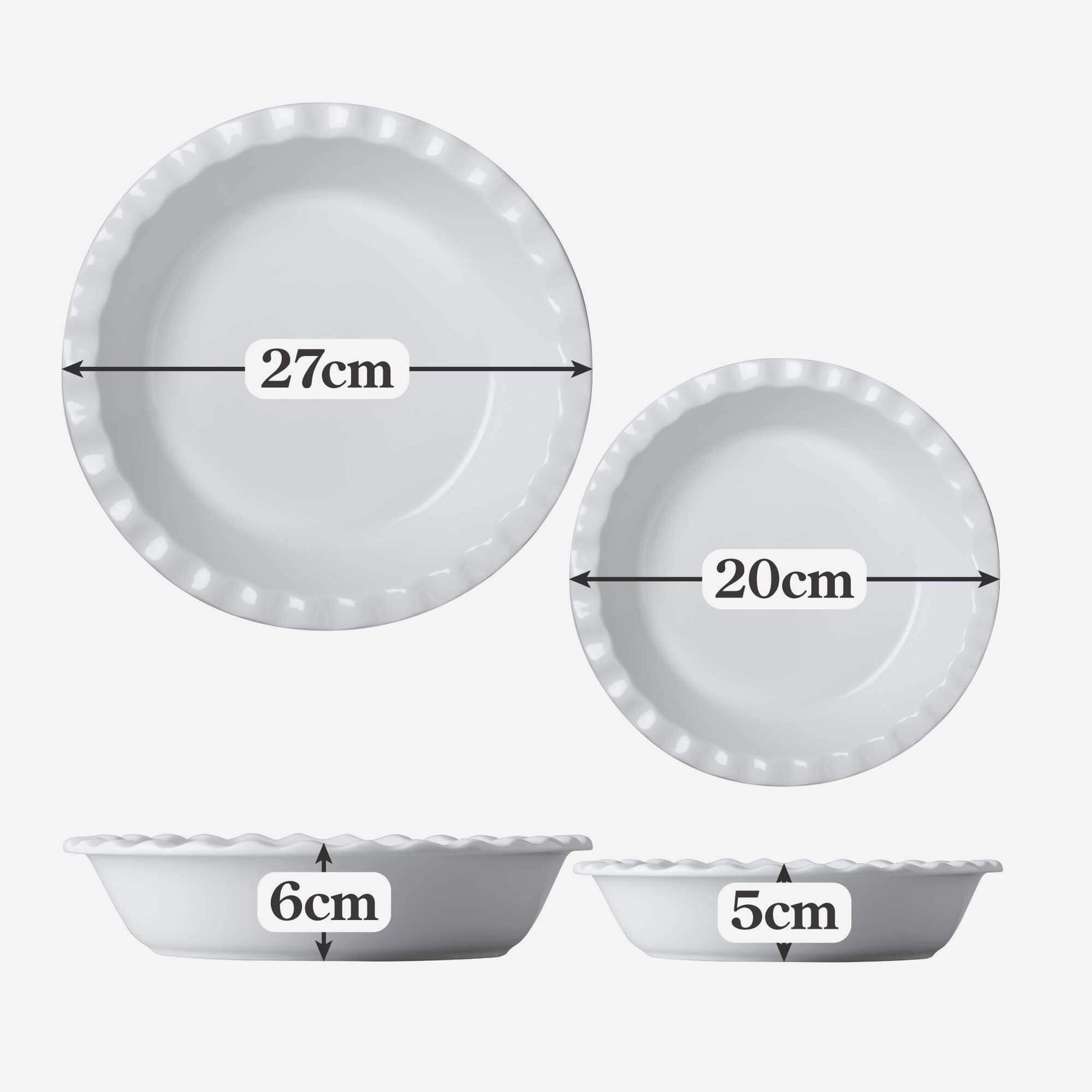 Porcelain Round Pie Dish with Crinkle Crust Rim, Set of 2