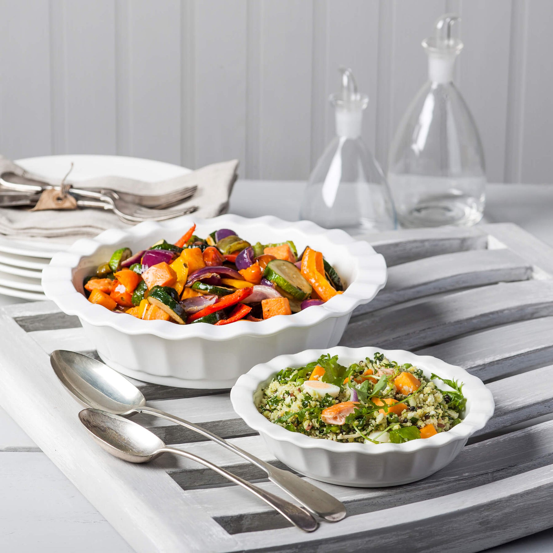 Porcelain Deep Round Crinkle Rim Pie Dish, Set of 2