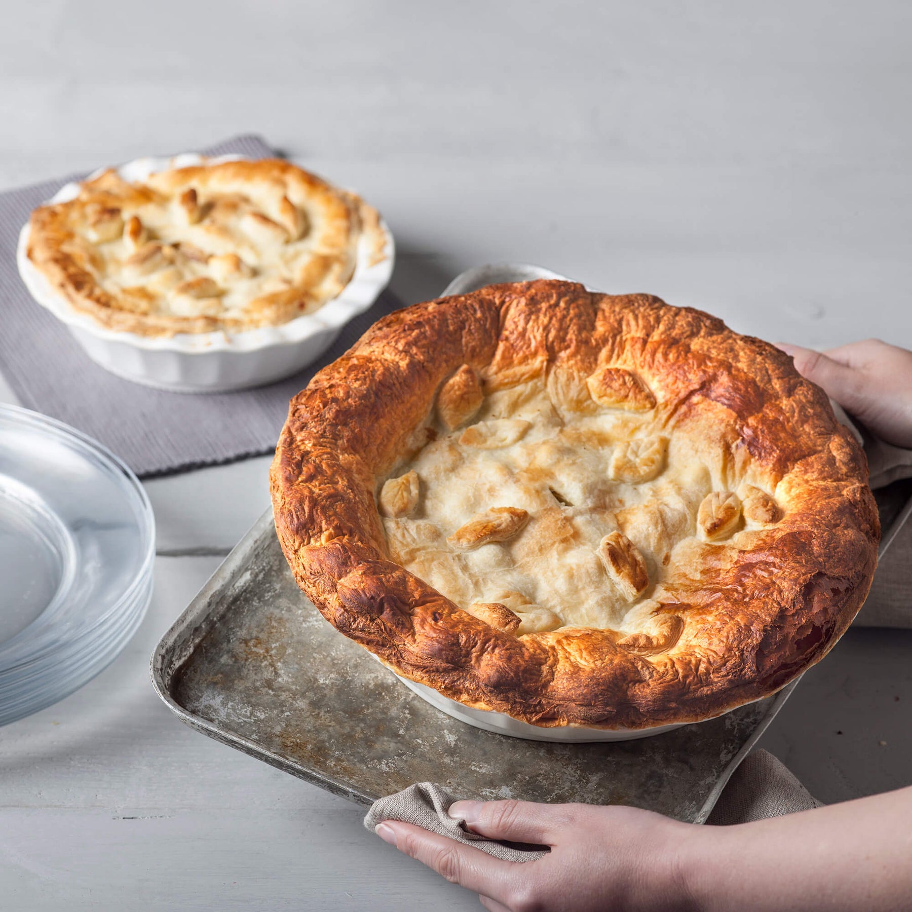 Porcelain Deep Round Crinkle Rim Pie Dish, Set of 2