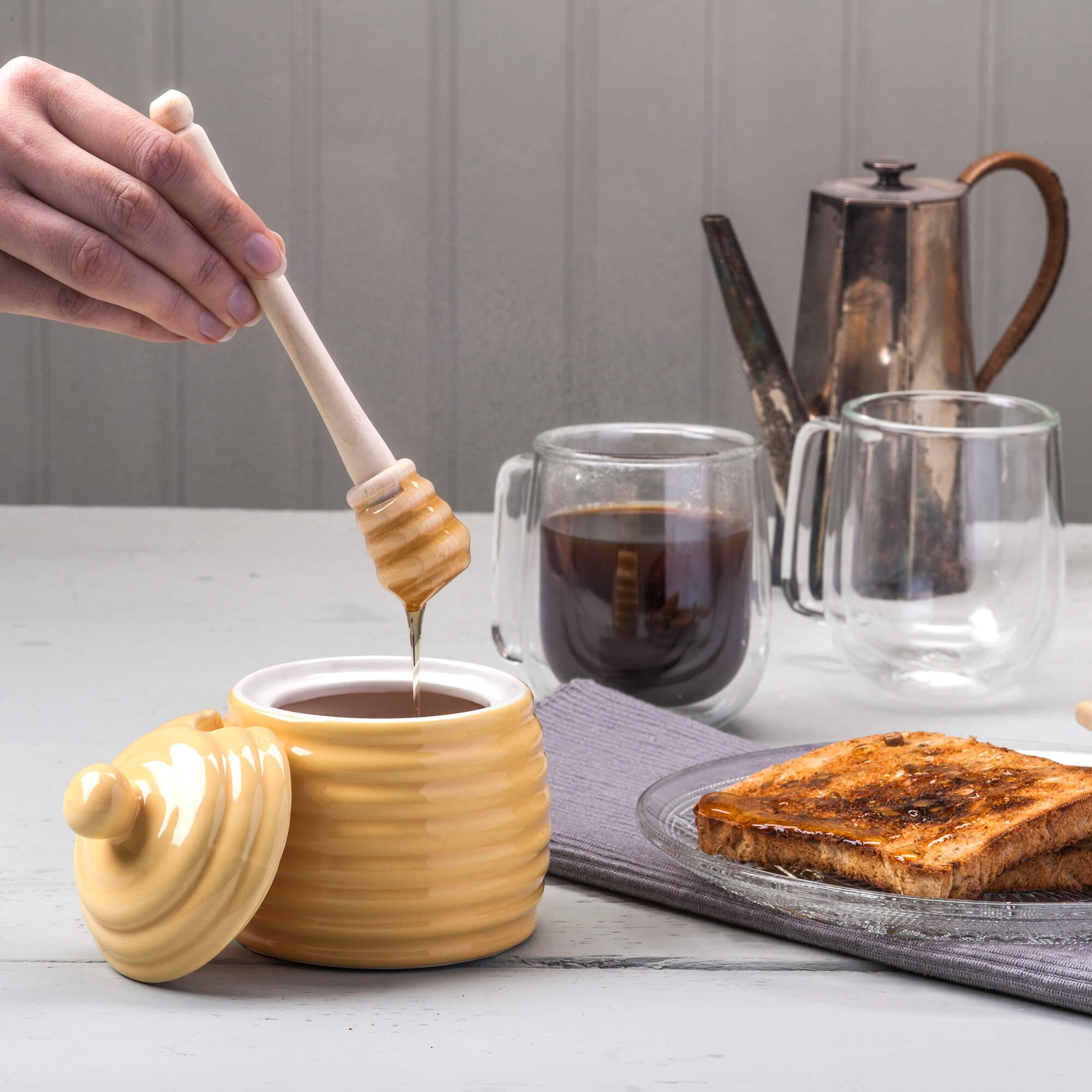 Porcelain Honey Pot with Wooden Dipper