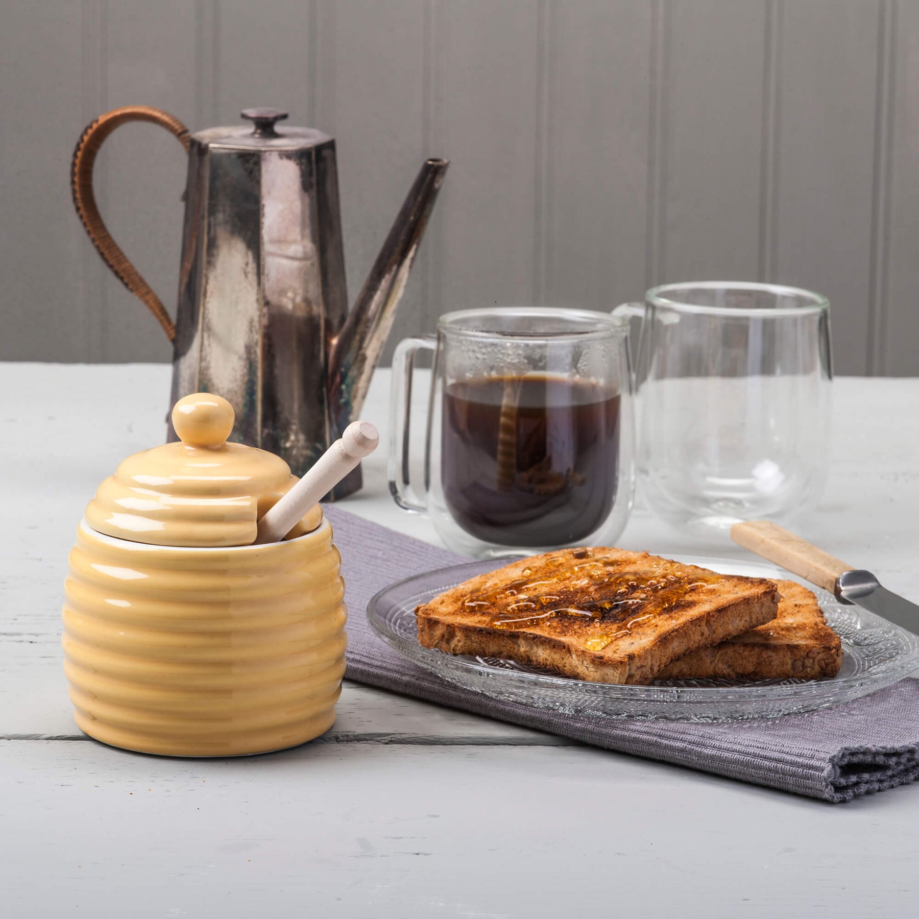 Porcelain Honey Pot with Wooden Dipper