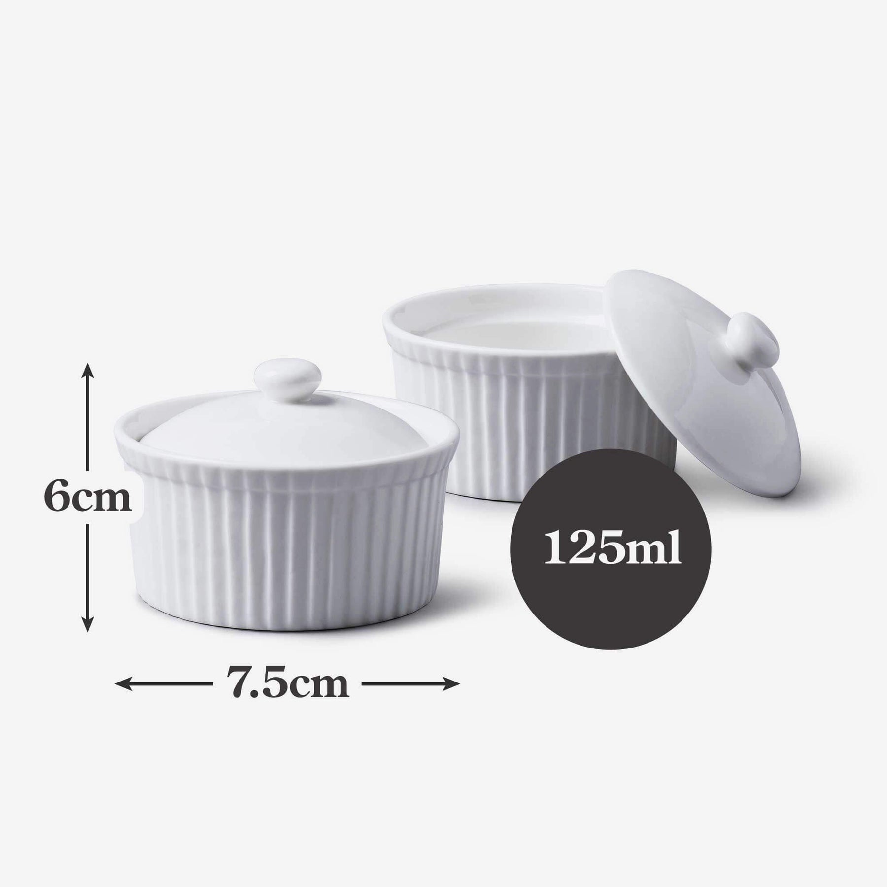 Porcelain Porcelain Ramekin with Lid (7.5cm), Set of 2
