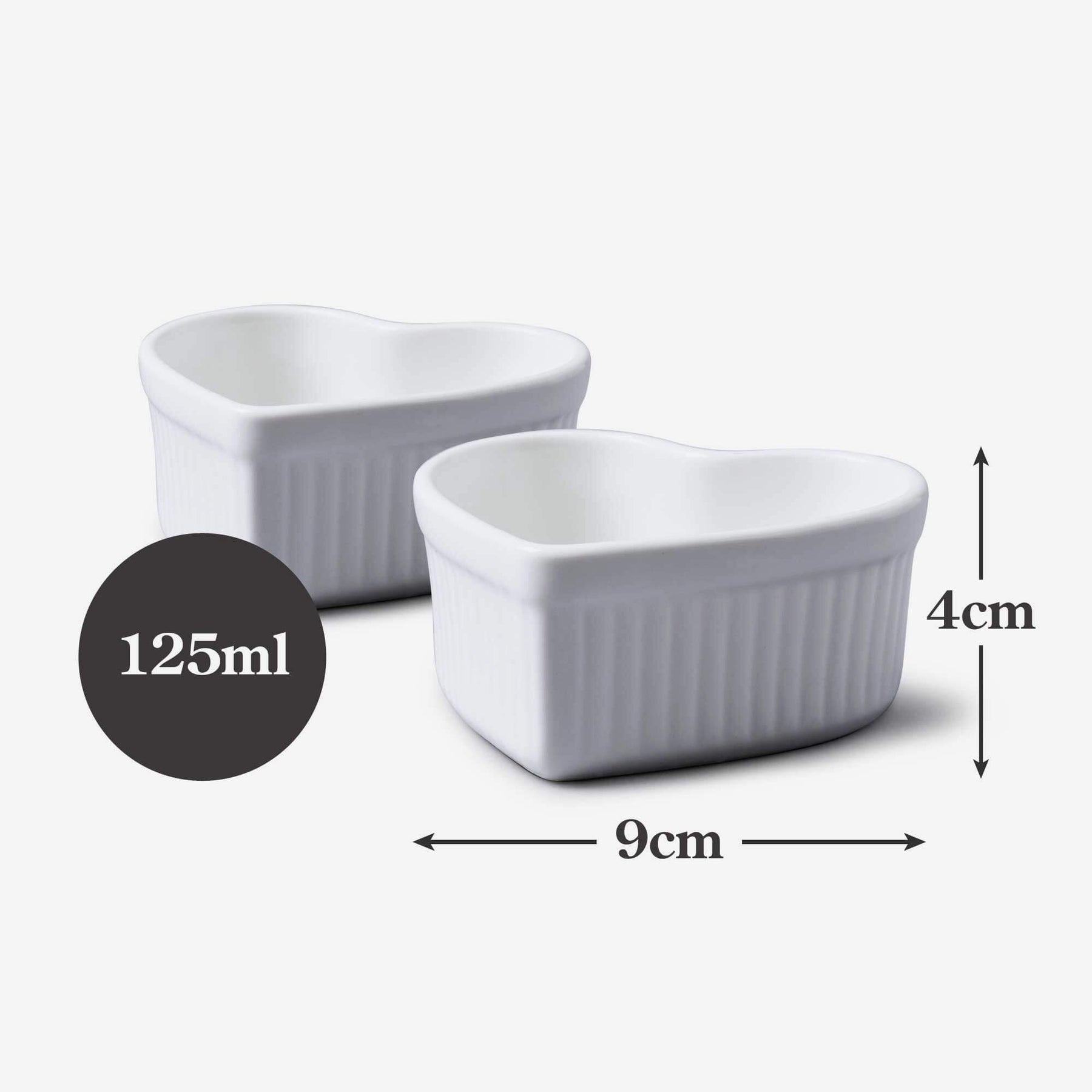 Porcelain Heart Shaped Ramekin, Set of 2