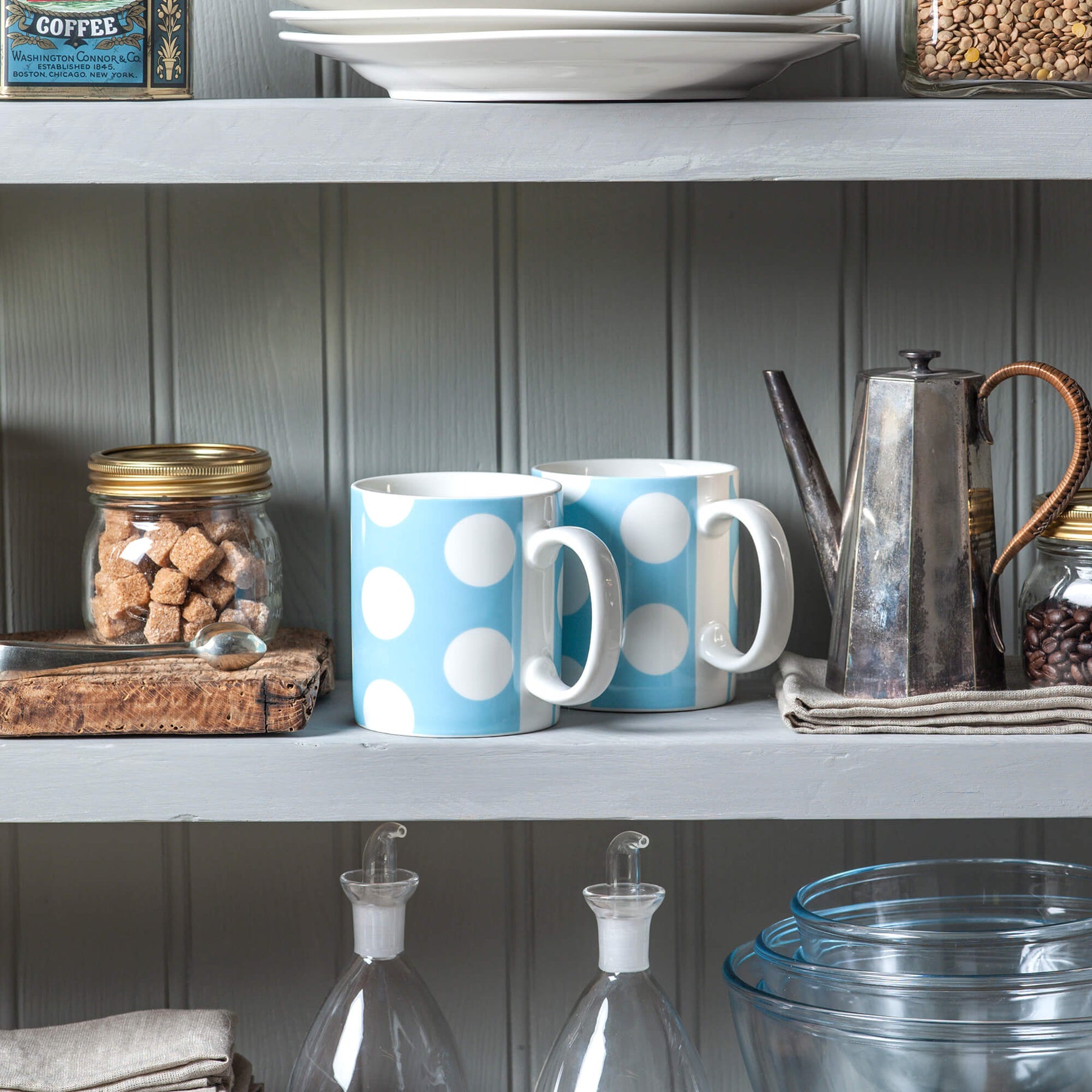 Porcelain Spotty Mug, 1 Pint, Set of 2