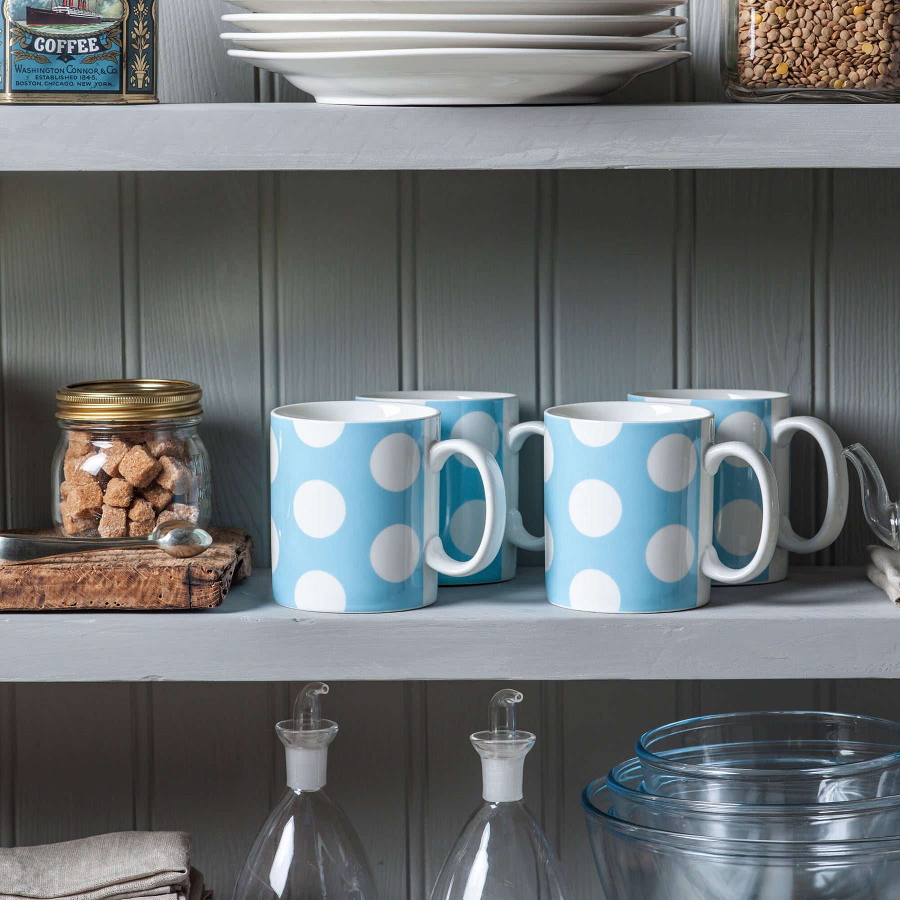 Porcelain Spotty Mug, 1 Pint, Set of 4