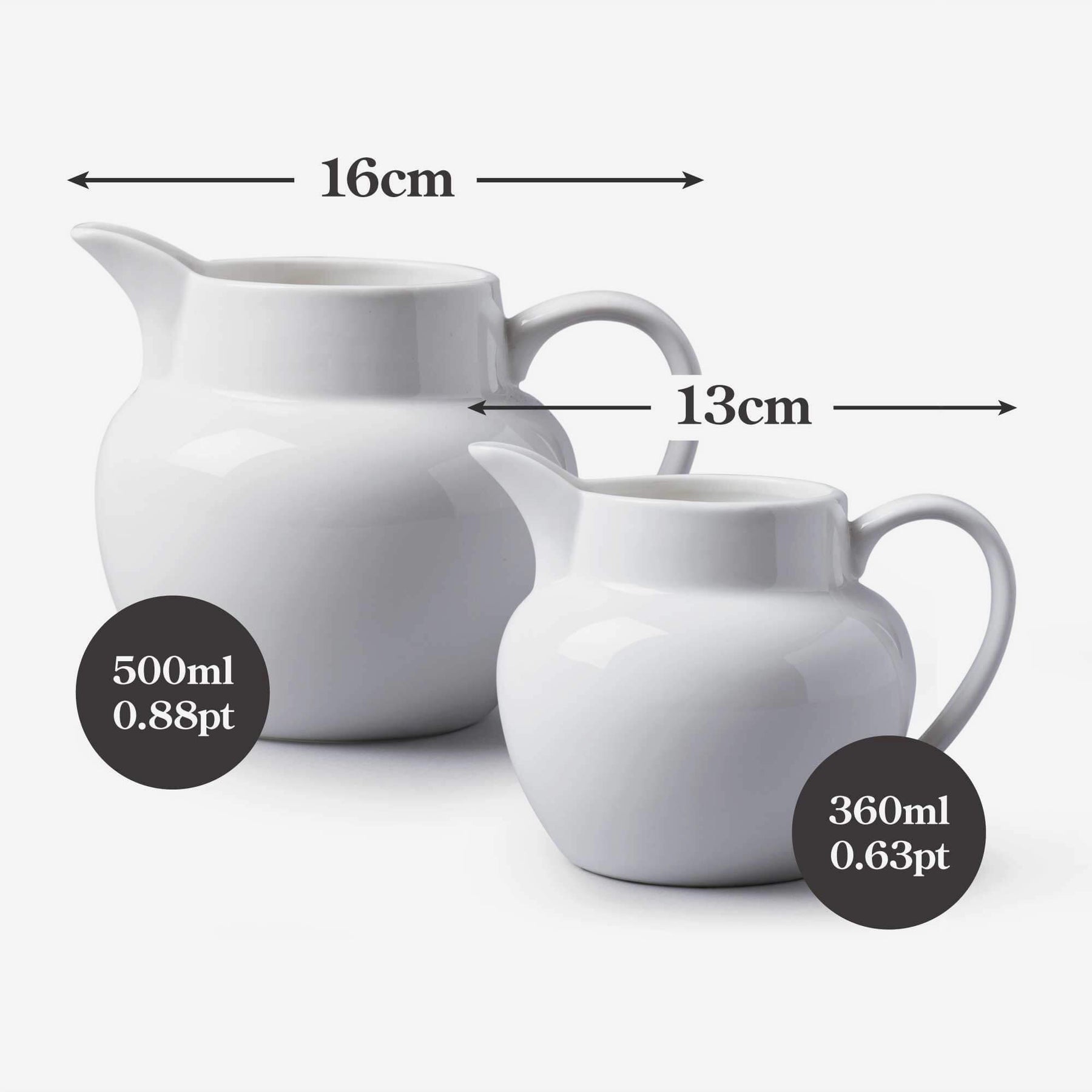 Porcelain Round Bellied Milk Jug, Set of 2