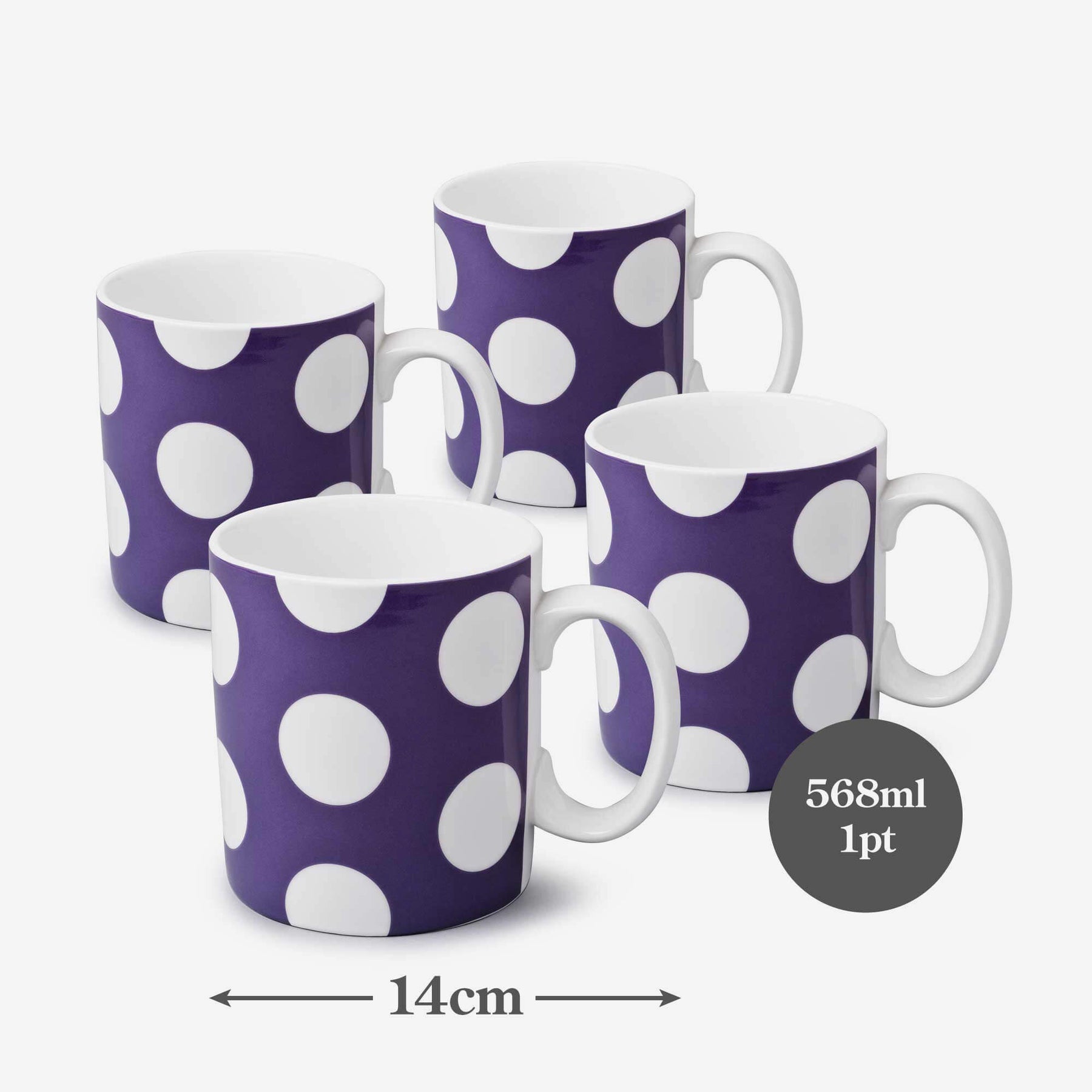 Porcelain Spotty Mug, 1 Pint, Set of 4