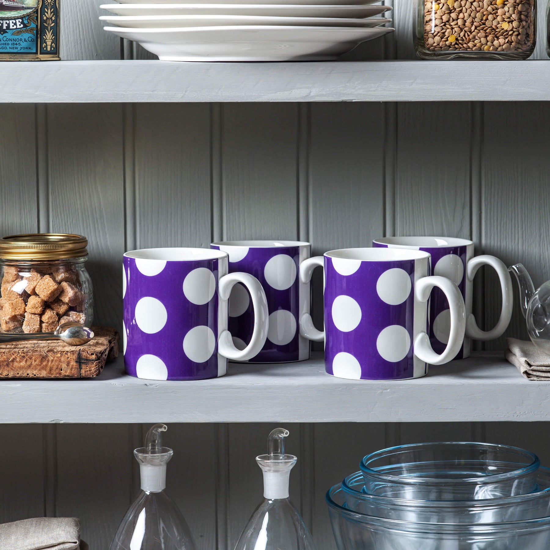 Porcelain Spotty Mug, 1 Pint, Set of 4