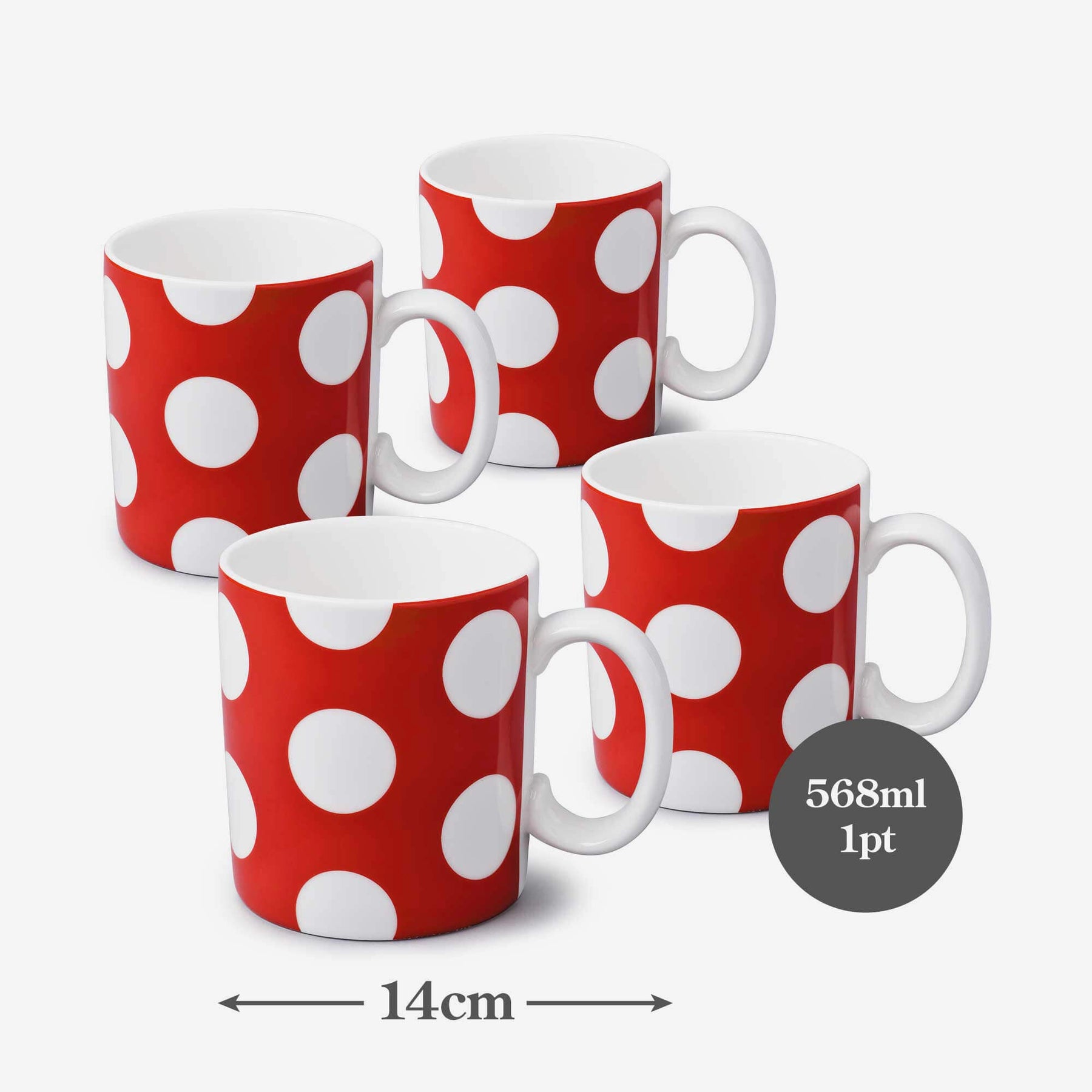 Porcelain Spotty Mug, 1 Pint, Set of 4