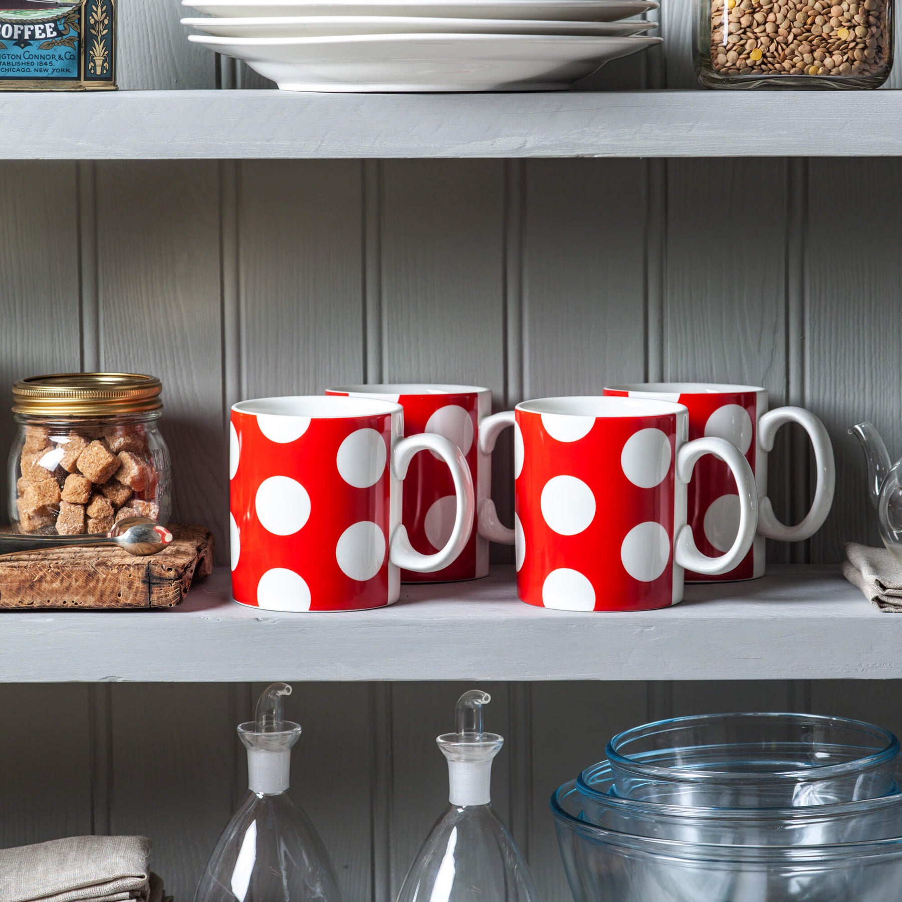 Porcelain Spotty Mug, 1 Pint, Set of 4