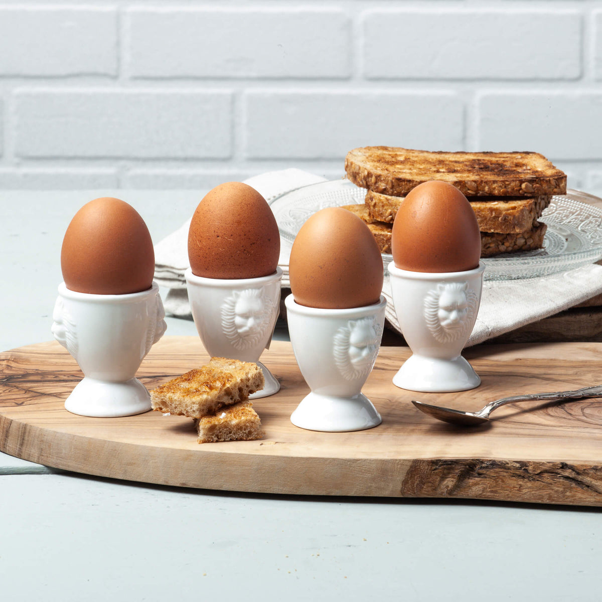 Porcelain Lion Head Single Egg Cup, Set of 4