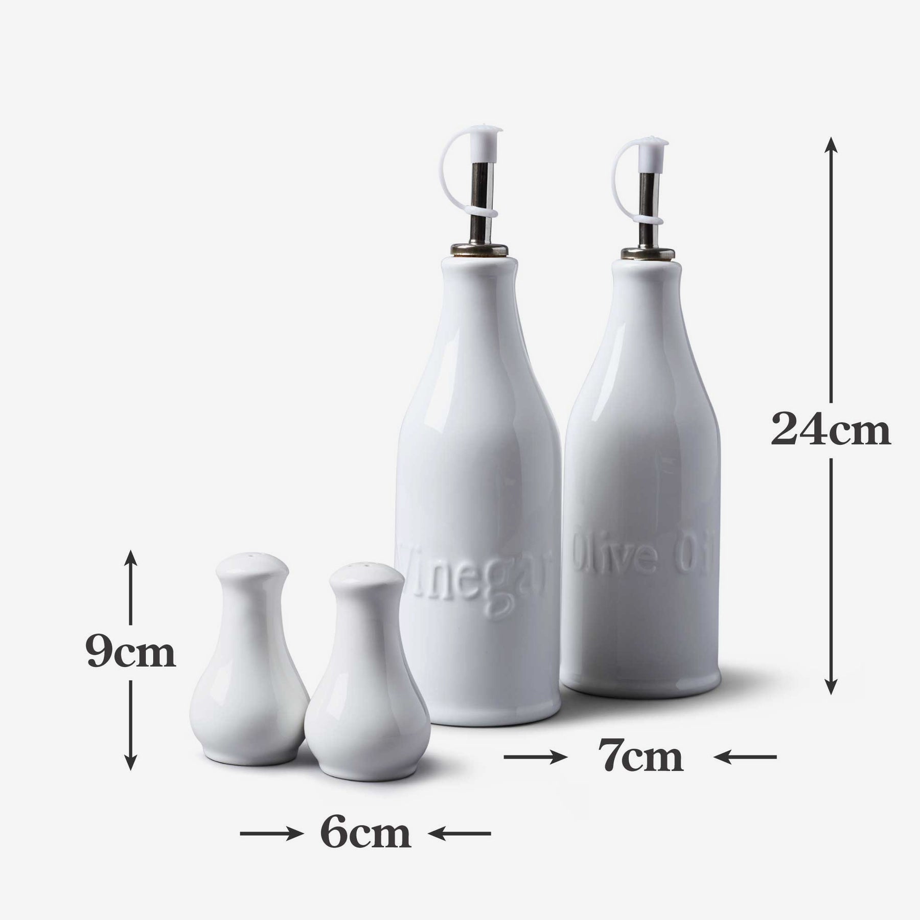 Porcelain Oil & Vinegar Bottles with Salt & Pepper Set