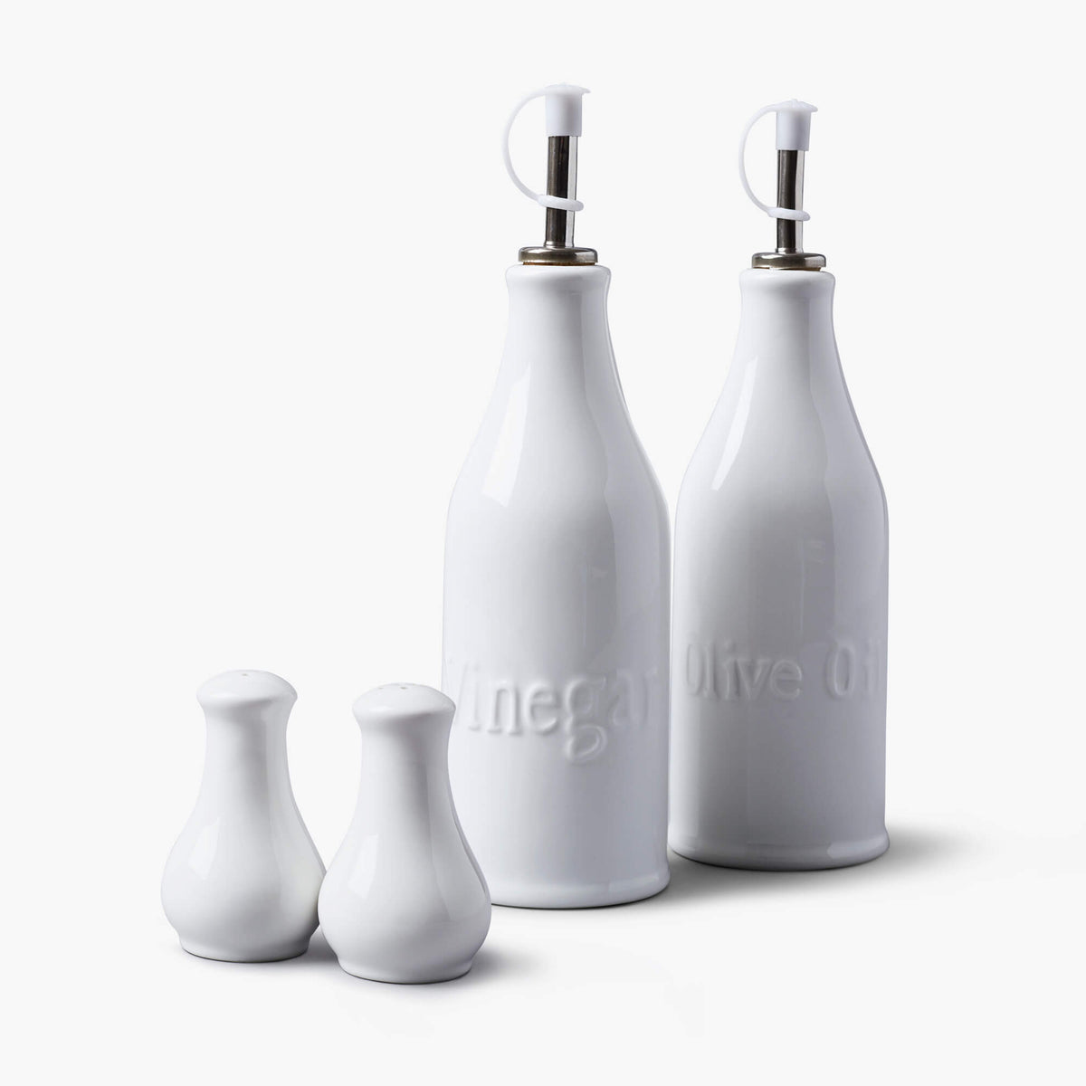 Porcelain Oil & Vinegar Bottles with Salt & Pepper Set