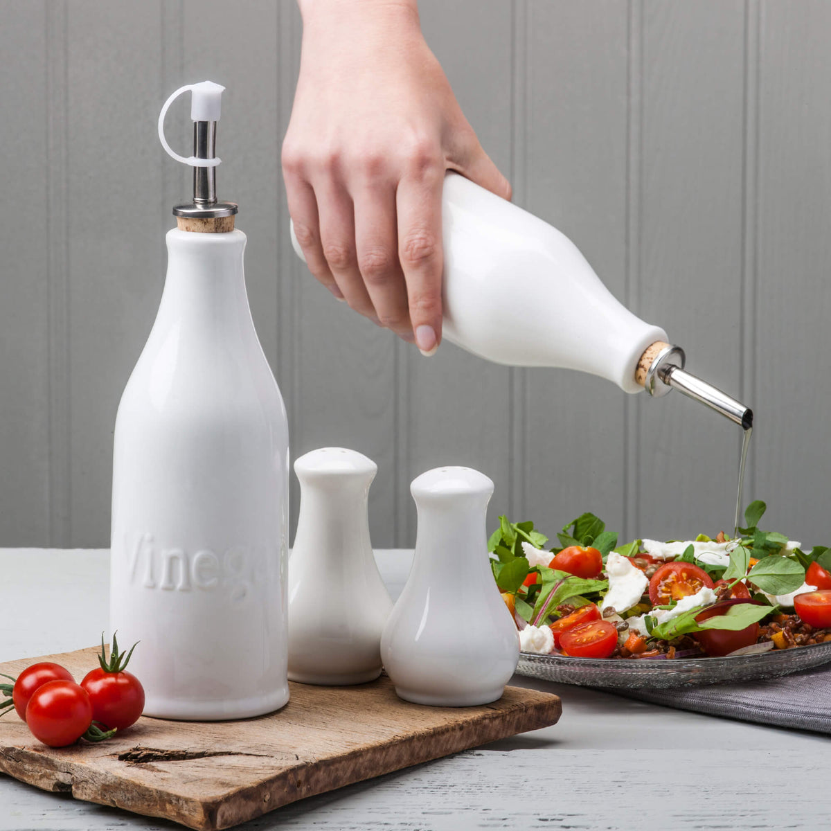 Porcelain Oil & Vinegar Bottles with Salt & Pepper Set