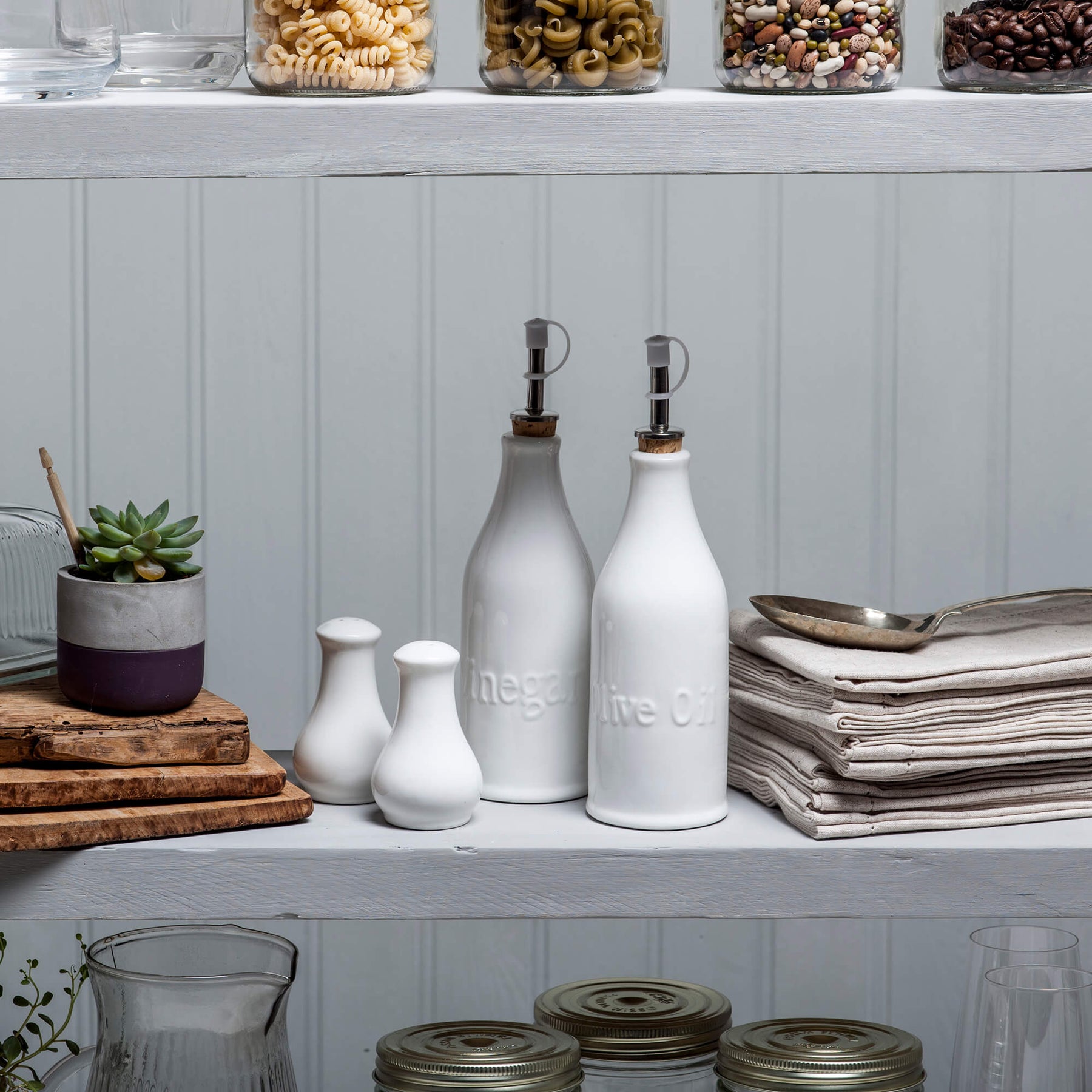Porcelain Oil & Vinegar Bottles with Salt & Pepper Set