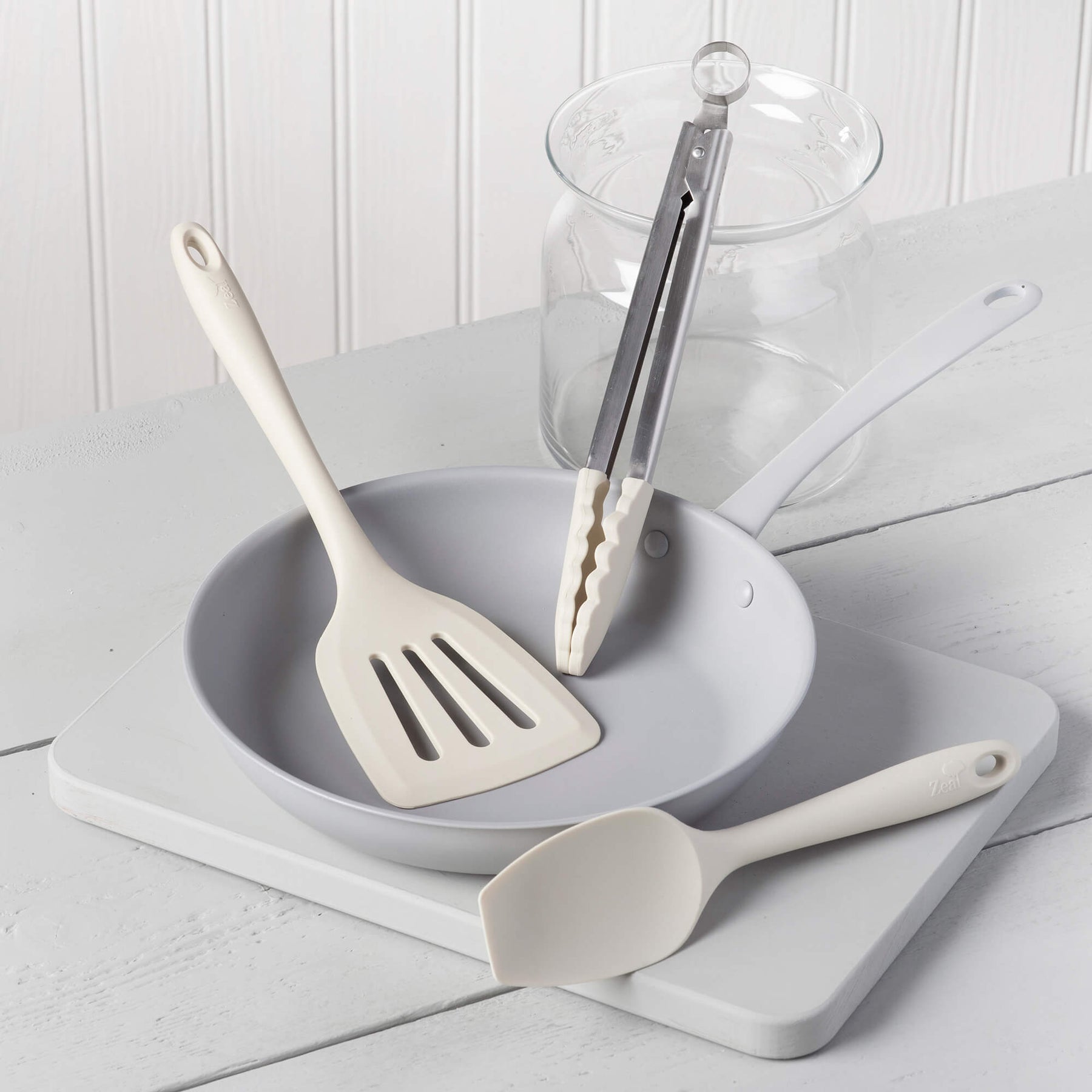 Silicone Kitchen Tongs, Slotted Turner & Spatula Spoon Set