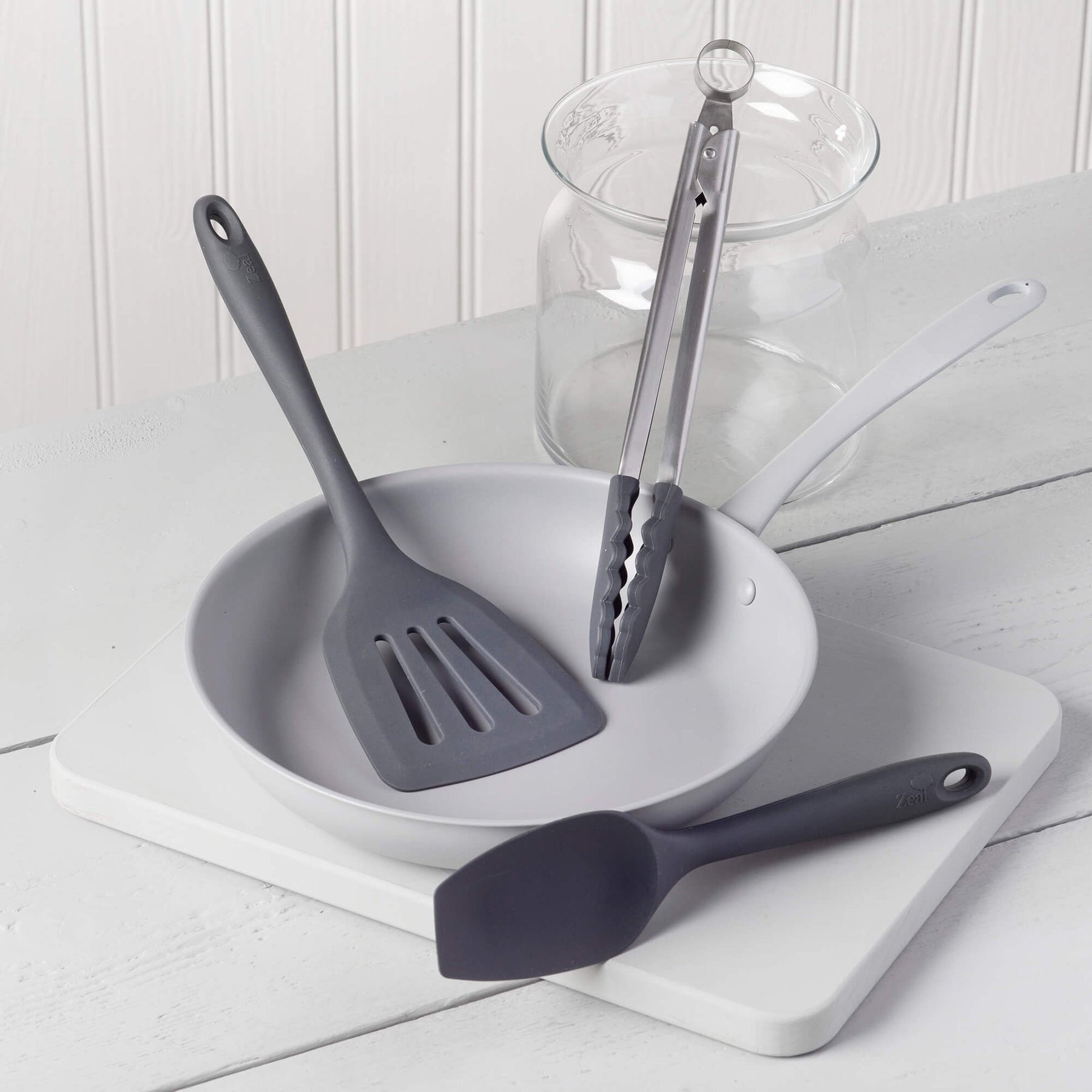 Silicone Kitchen Tongs, Slotted Turner & Spatula Spoon Set