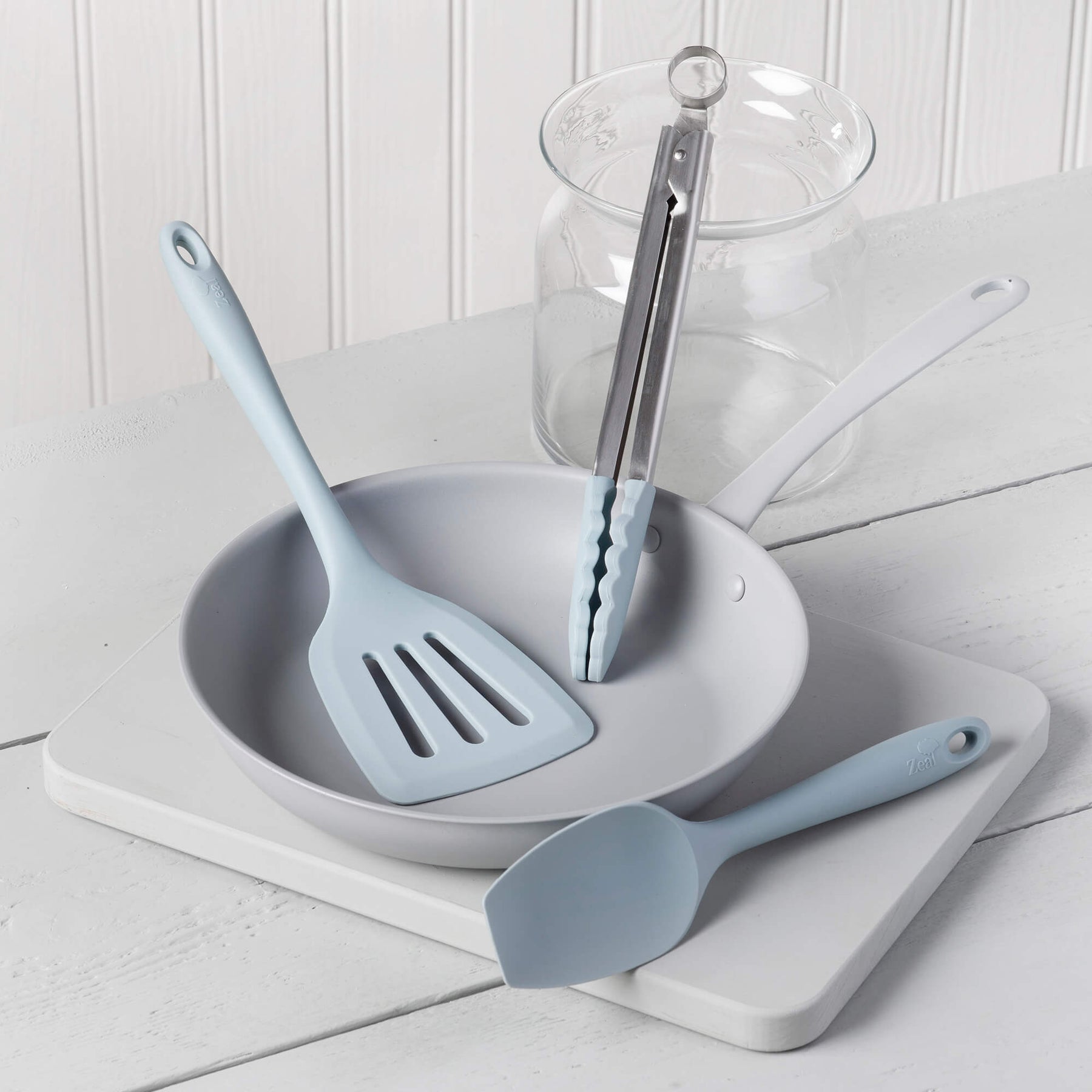 Silicone Kitchen Tongs, Slotted Turner & Spatula Spoon Set